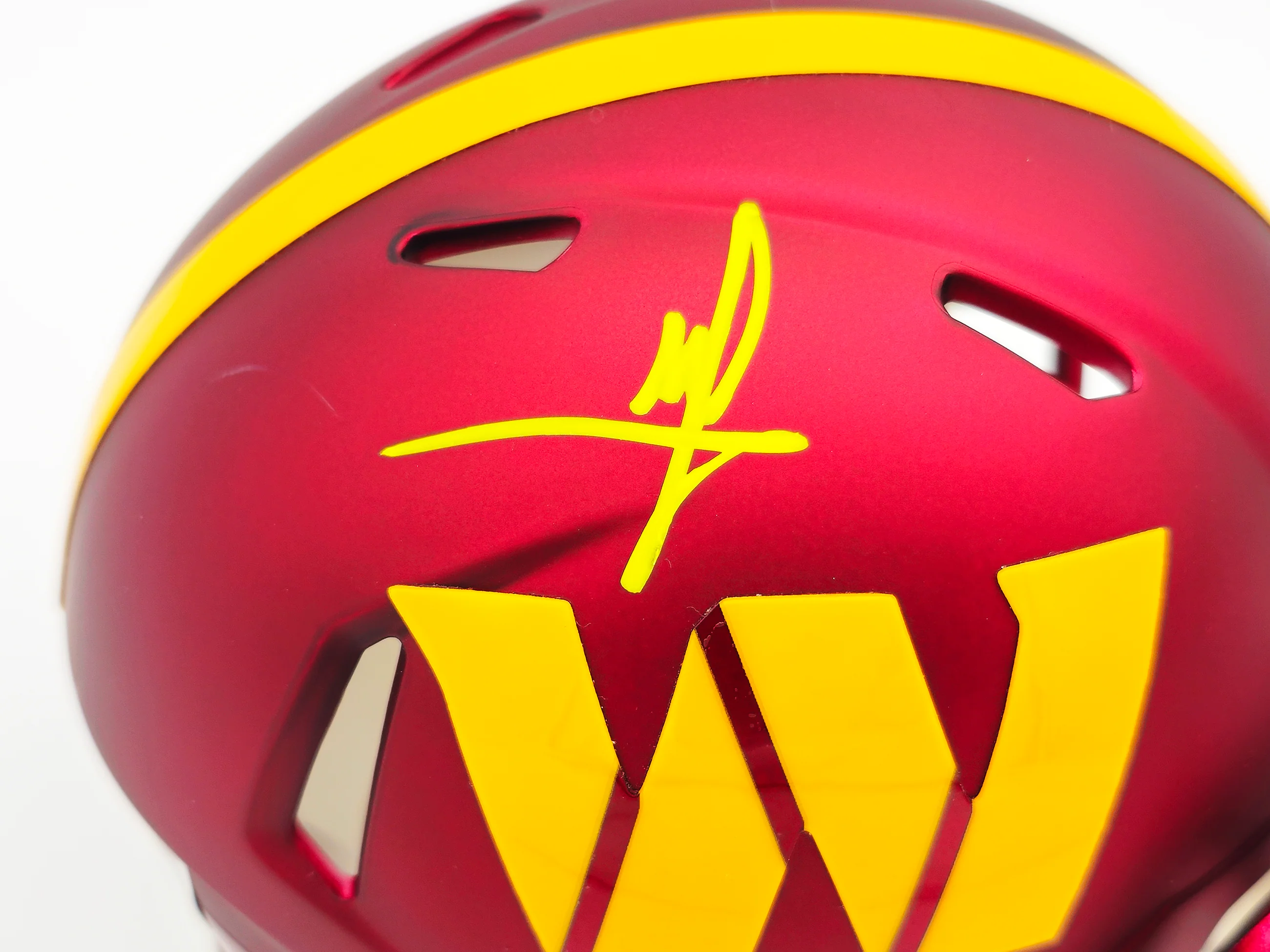 Mike Sainristil Autographed Washington Commanders Maroon Speed Mini Helmet Beckett BAS Witness Stock #234649 - Image 2