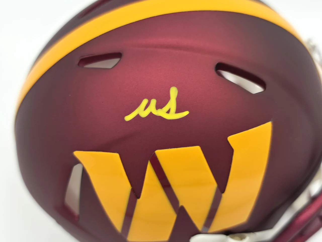 Mike Sainristil Autographed Washington Commanders Maroon Speed Mini Helmet Beckett BAS Witness Stock #261958 - Image 2