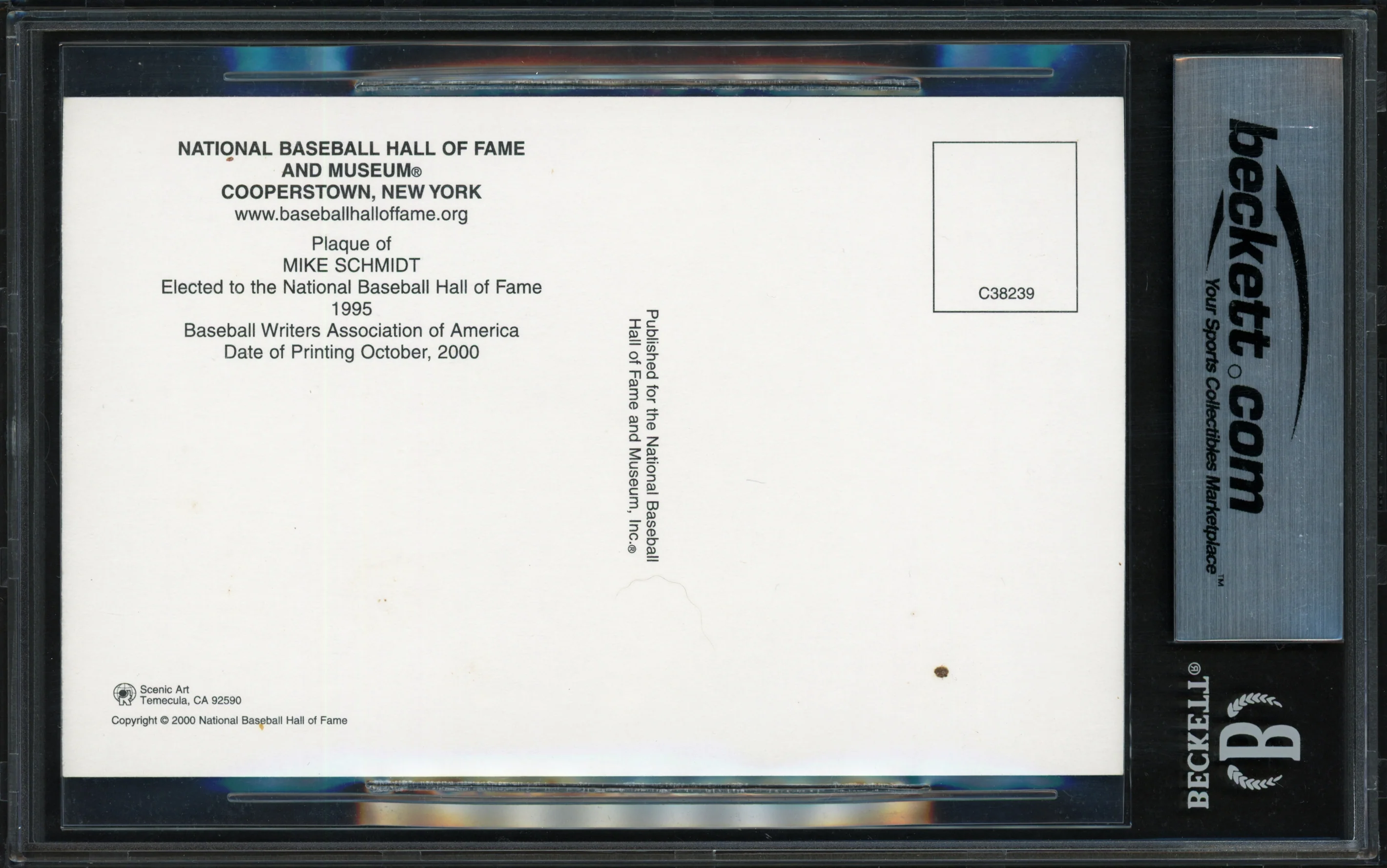 Mike Schmidt Autographed Hall of Fame HOF Plaque Postcard Philadelphia Phillies Beckett BAS #19820772 - Image 2