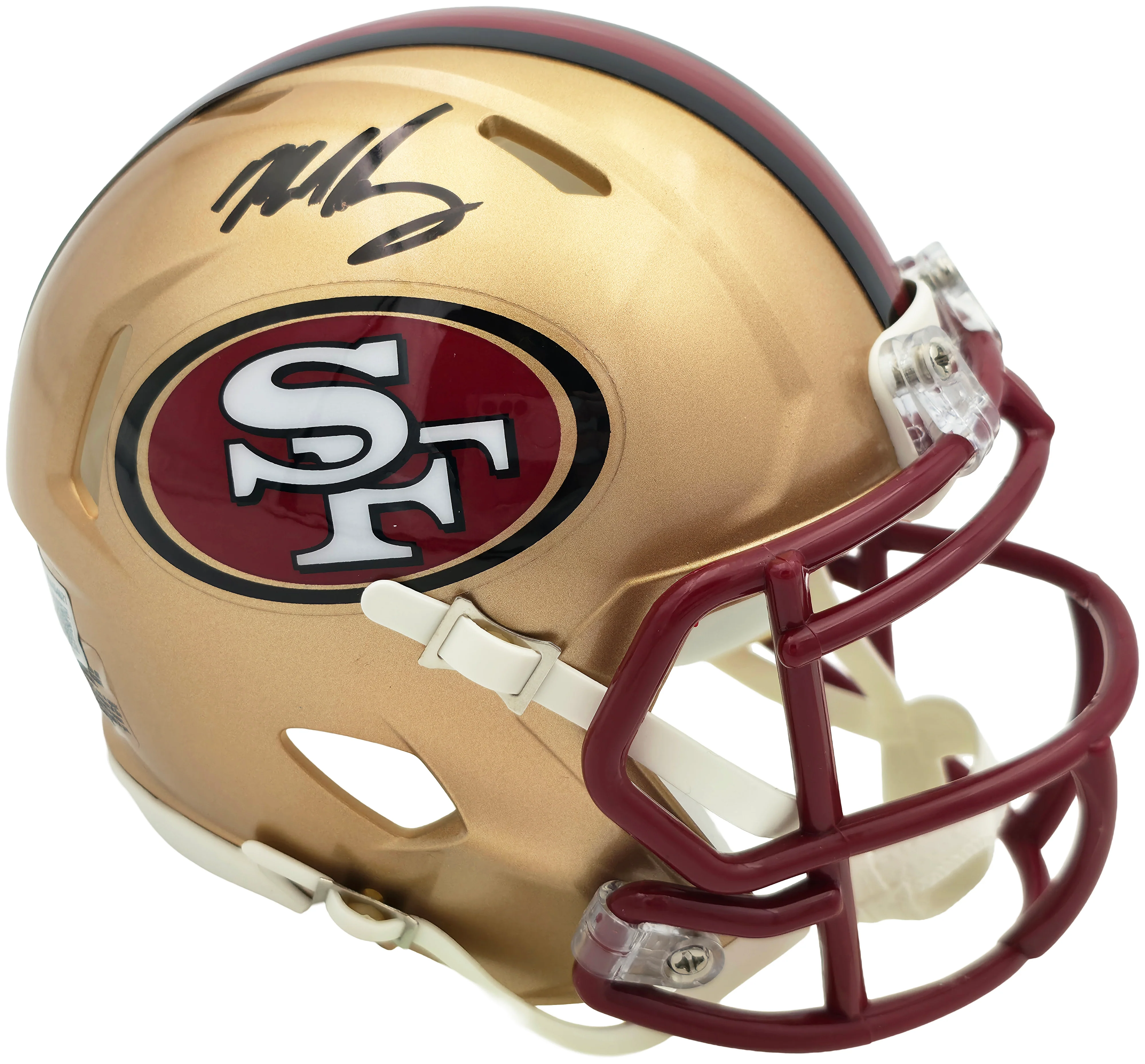Mike Singletary Autographed San Francisco 49ers Gold 1996-08 Throwback Speed Mini Helmet Beckett BAS Witness Stock #261920