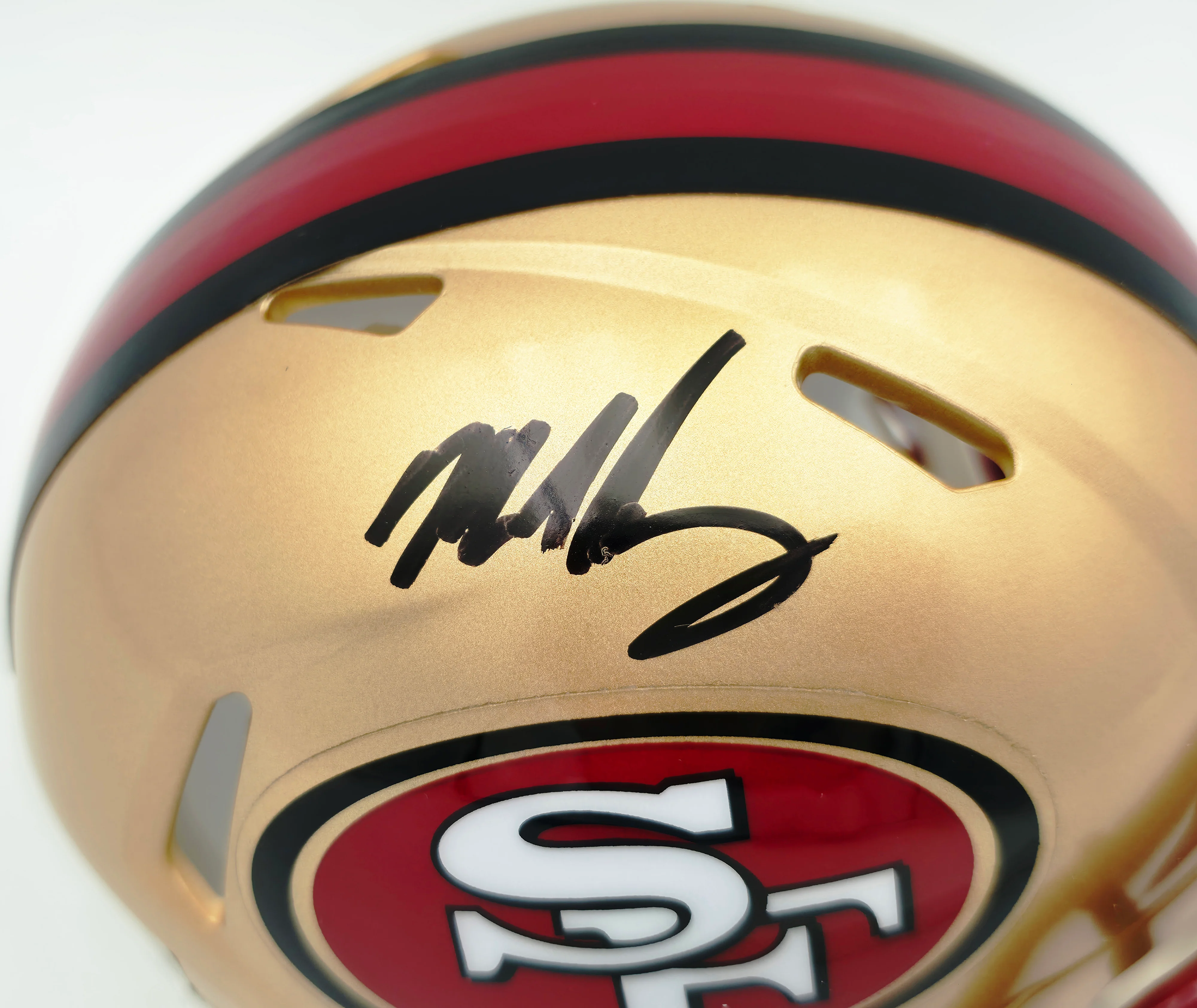 Mike Singletary Autographed San Francisco 49ers Gold 1996-08 Throwback Speed Mini Helmet Beckett BAS Witness Stock #261920 - Image 2