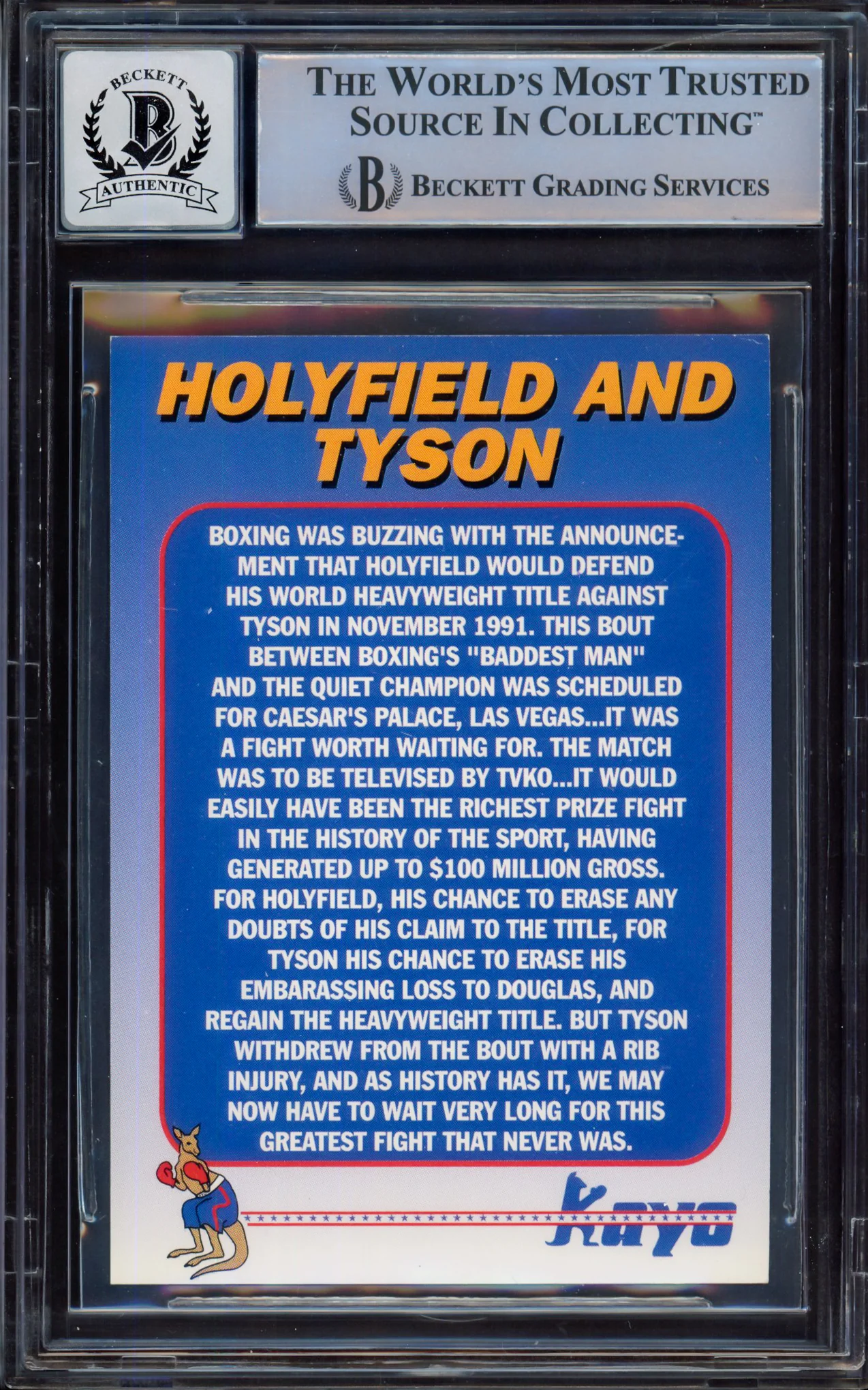 Mike Tyson Autographed 1991 Kayo Gold Hologram Holyfield Tyson Card #10 Auto Grade Gem Mint 10 Beckett BAS #15498034 - Image 2