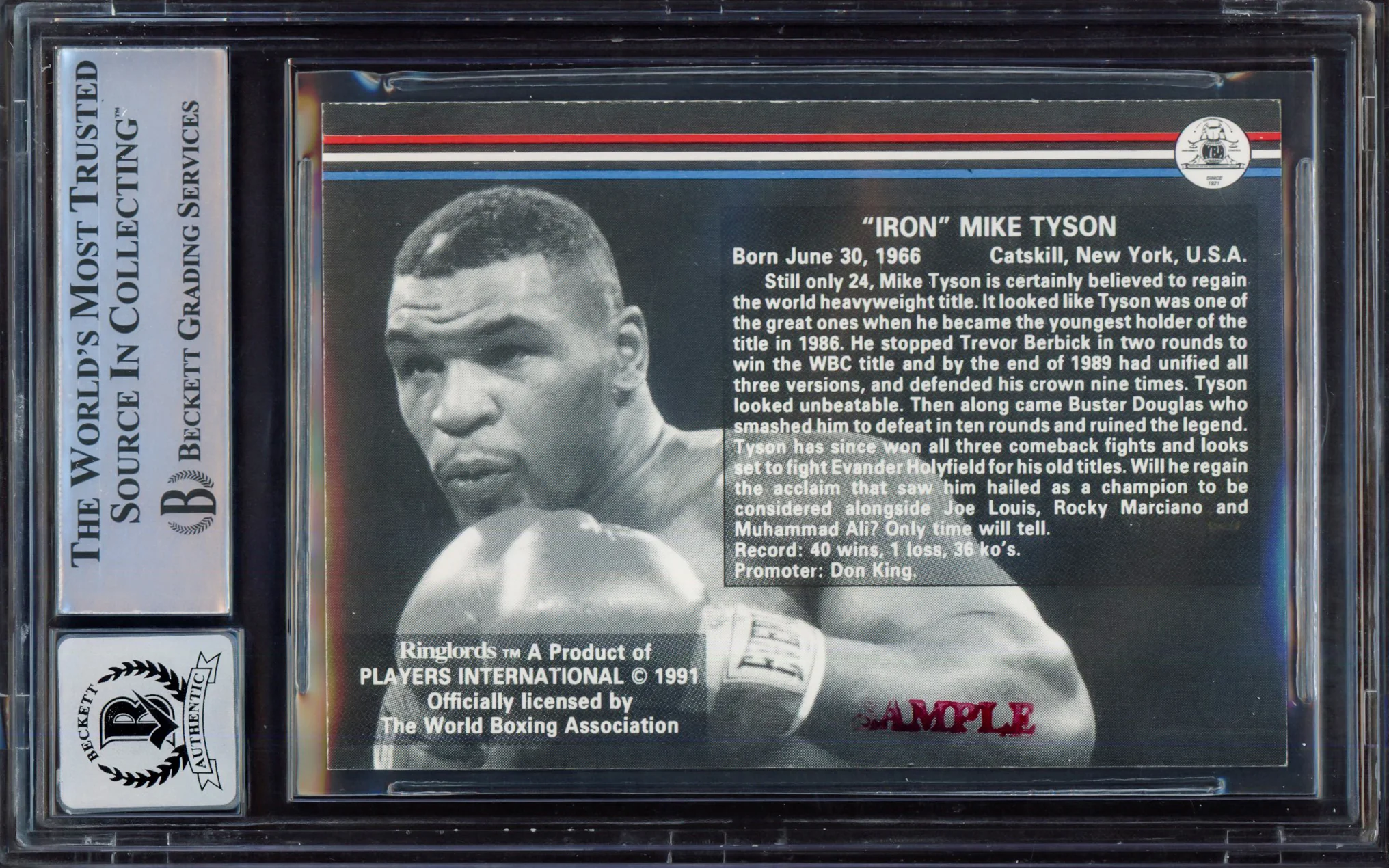 Mike Tyson Autographed 1991 Players International Ringlords Sample Card Auto Grade Gem Mint 10 Beckett BAS #15498046 - Image 2