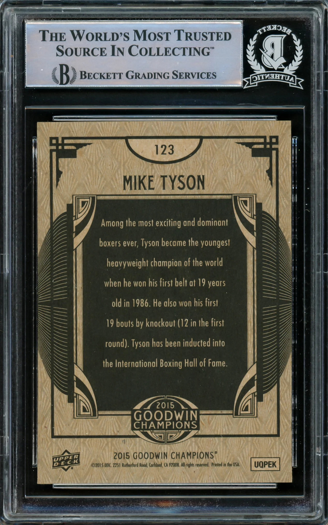 Mike Tyson Autographed 2015 Upper Deck Goodwin Champions Card #123 Beckett BAS #15500872 - Image 2