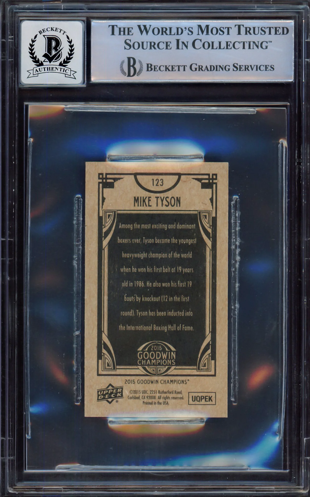 Mike Tyson Autographed 2015 Upper Deck Goodwin Champions Mini Card #123 Auto Grade Gem Mint 10 Beckett BAS #15498030 - Image 2