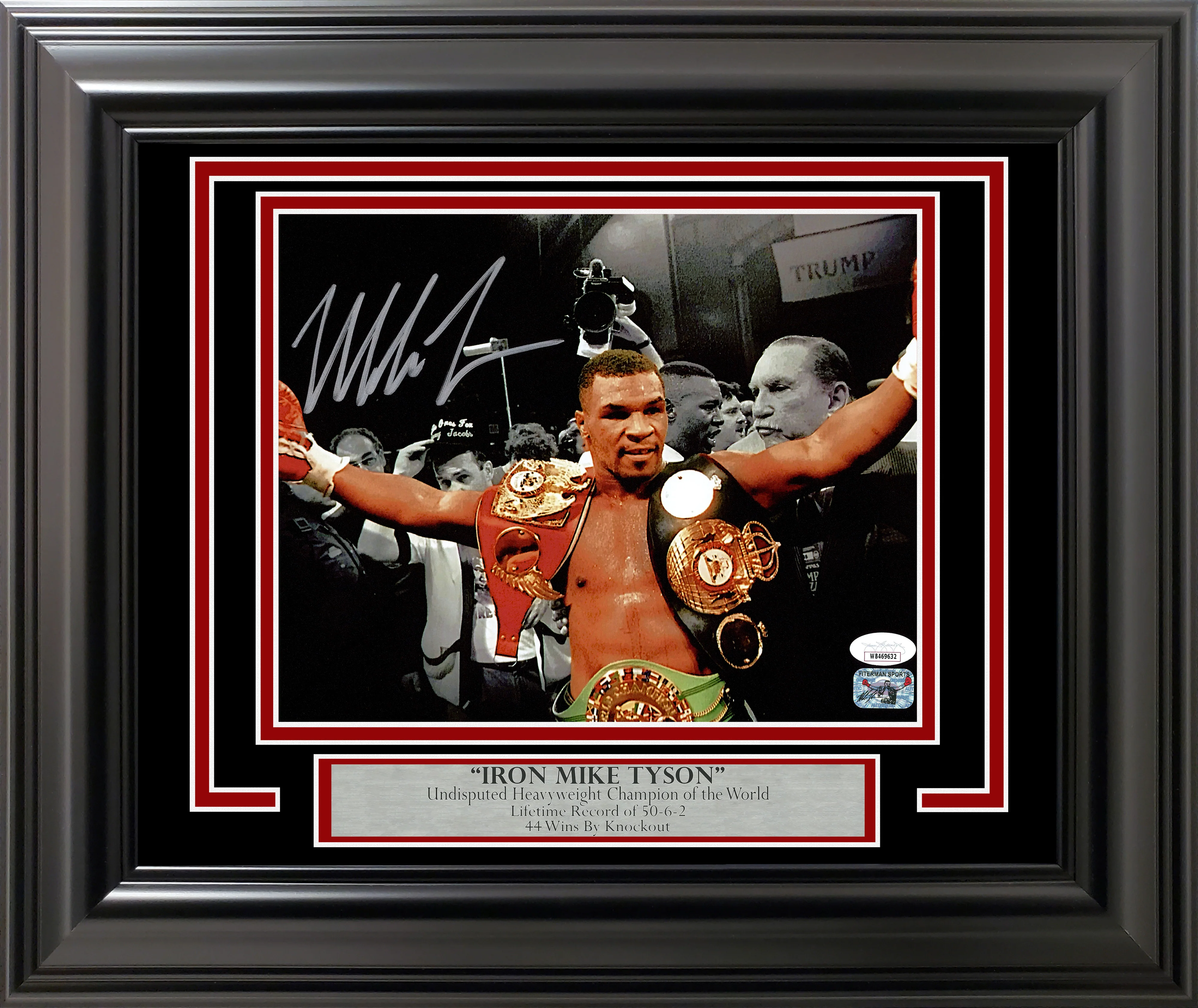 Mike Tyson Autographed Framed 8x10 Photo Belts JSA Stock #254289