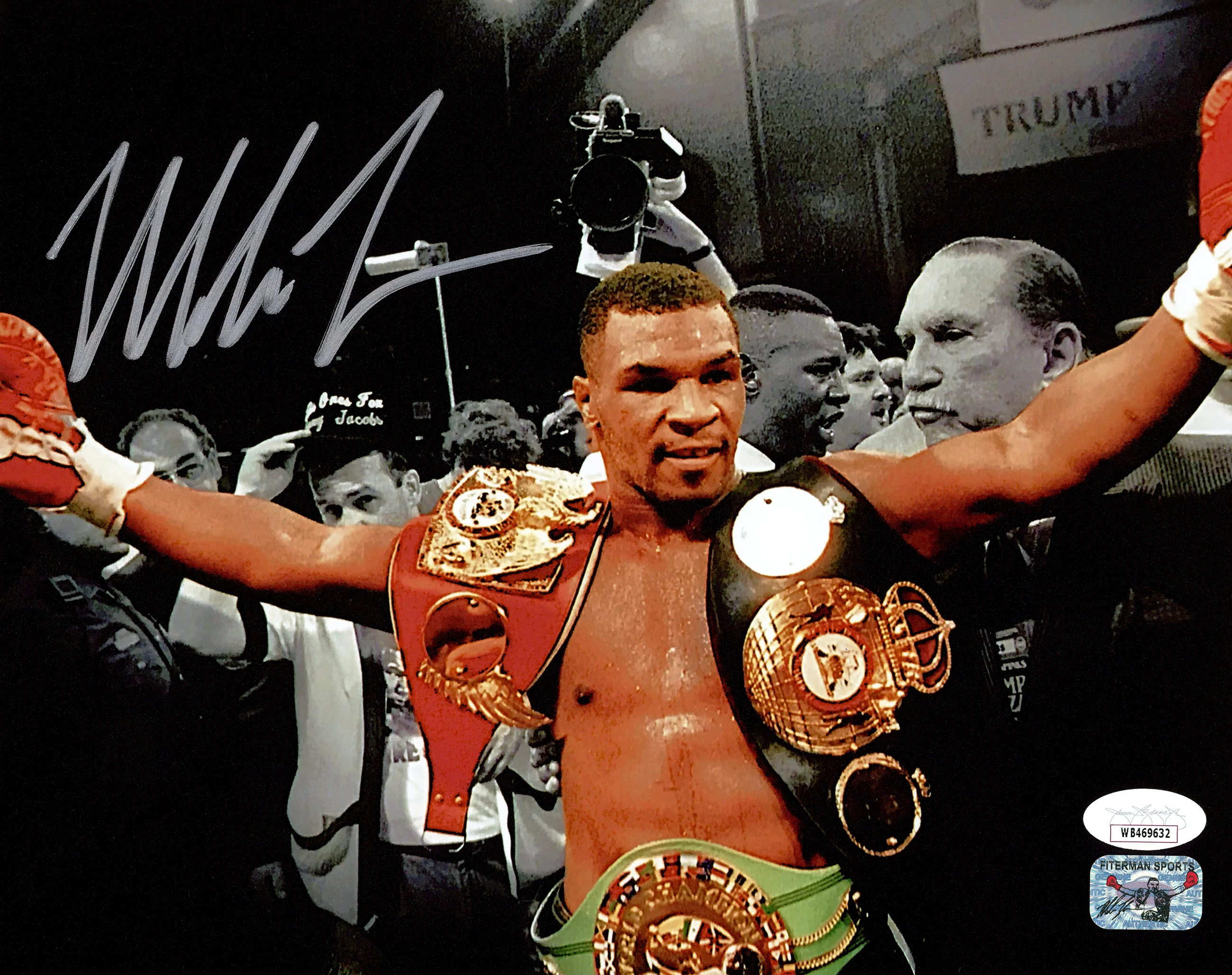 Mike Tyson Autographed Framed 8x10 Photo Belts JSA Stock #254289 - Image 2