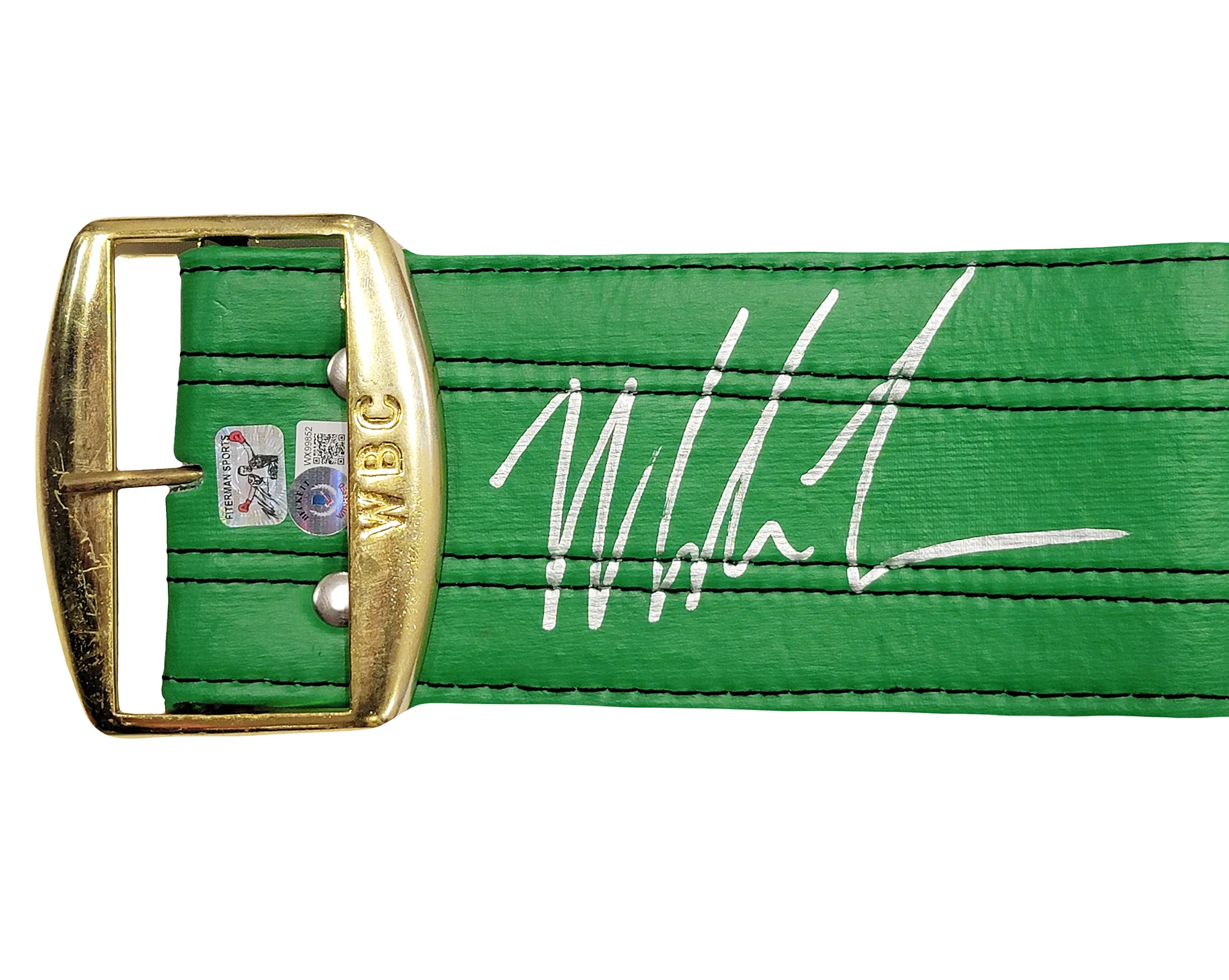 Mike Tyson Autographed Green WBC World Championship Belt Beckett BAS Witness Stock #210831 - Image 3