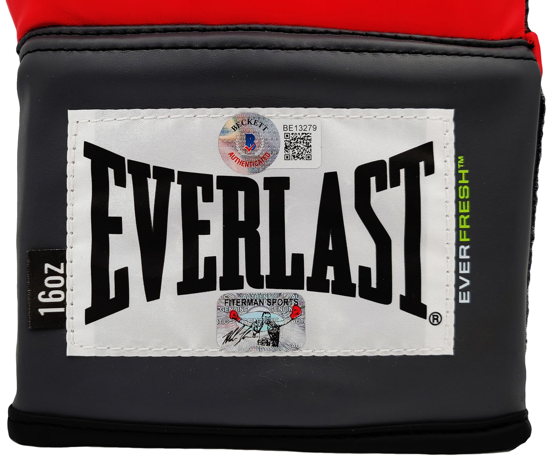 Mike Tyson Autographed Red Everlast Everfresh Boxing Glove (Right Handed RH, Silver) Beckett BAS Stock #202300 - Image 3