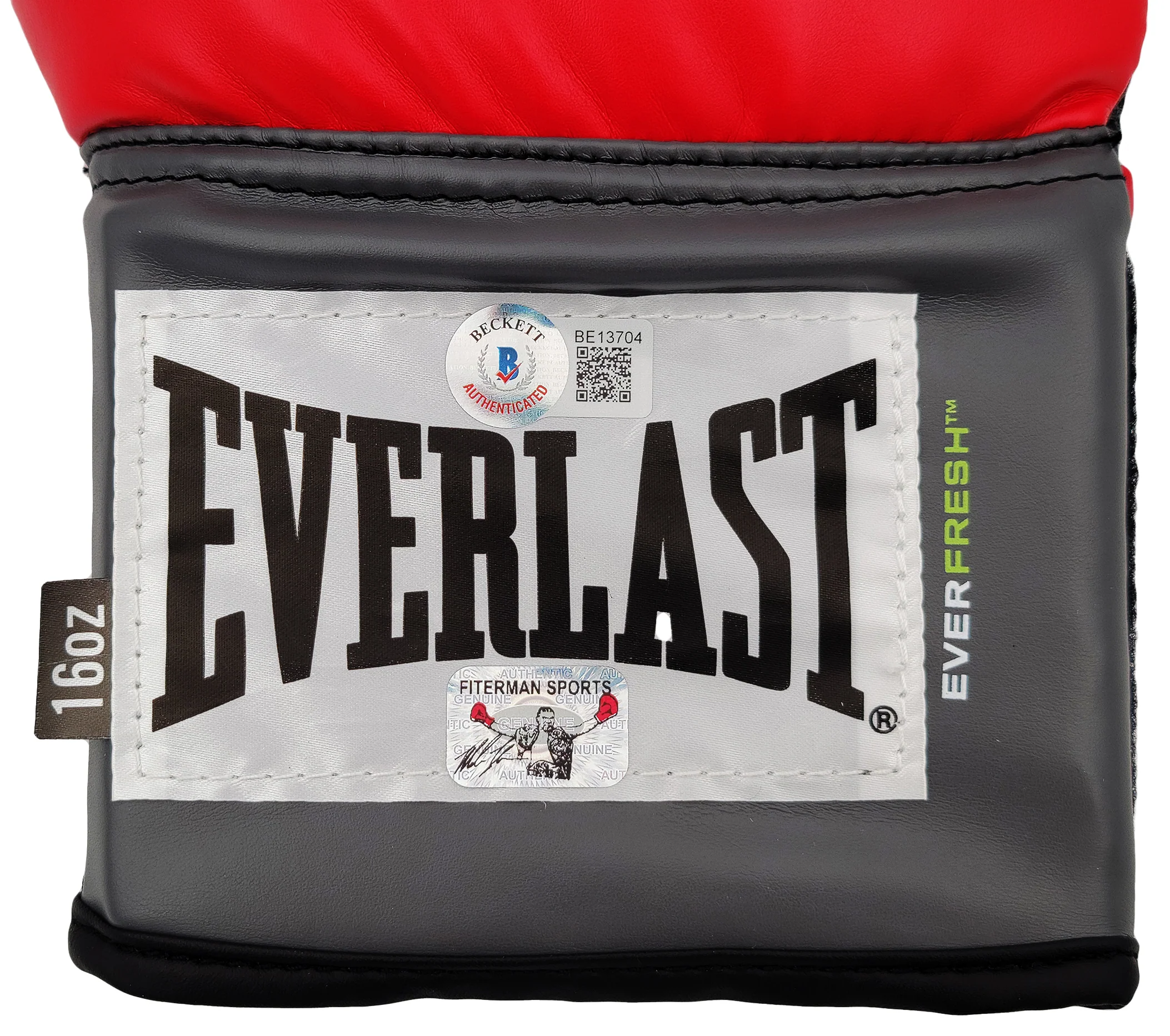 Mike Tyson Autographed Red Everlast Everfresh Boxing Glove (Right Handed RH, Silver) Beckett BAS Stock #202301 - Image 3