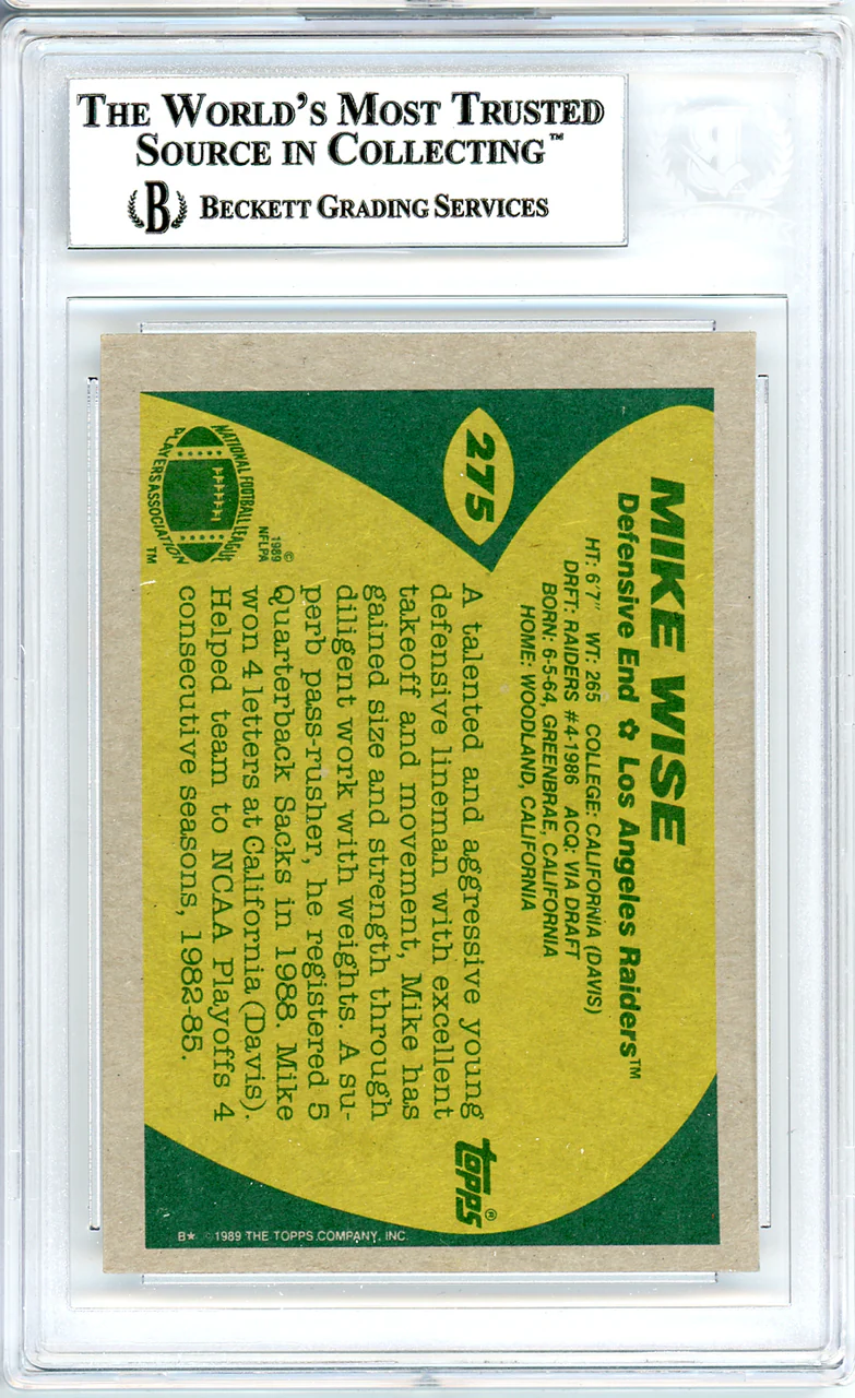 Mike Wise Autographed 1989 Topps Rookie Card #275 Los Angeles Raiders Beckett BAS #10739052 - Image 2