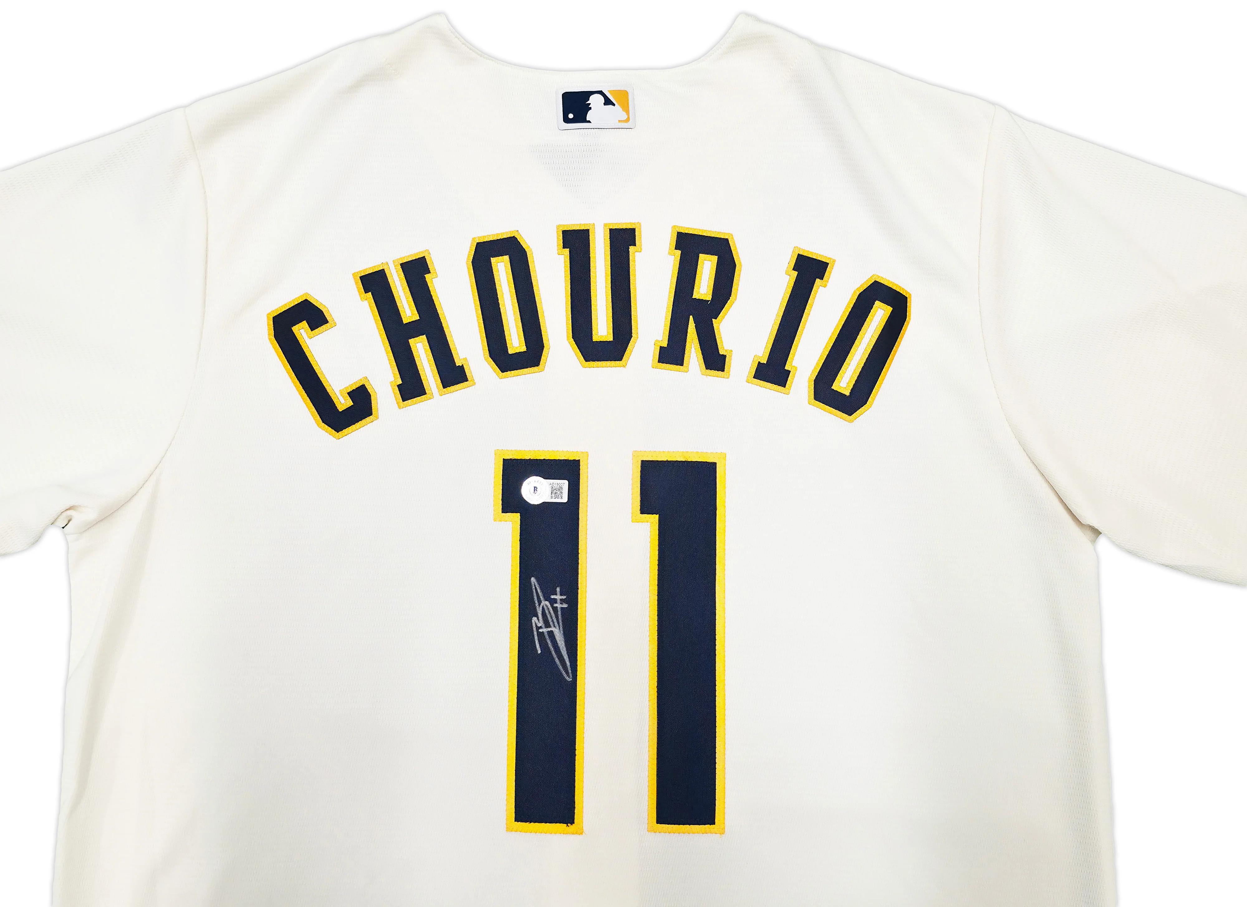 Milwaukee Brewers Jackson Chourio Autographed Cream Nike Jersey Size L Beckett BAS QR Stock #241635 - Image 3