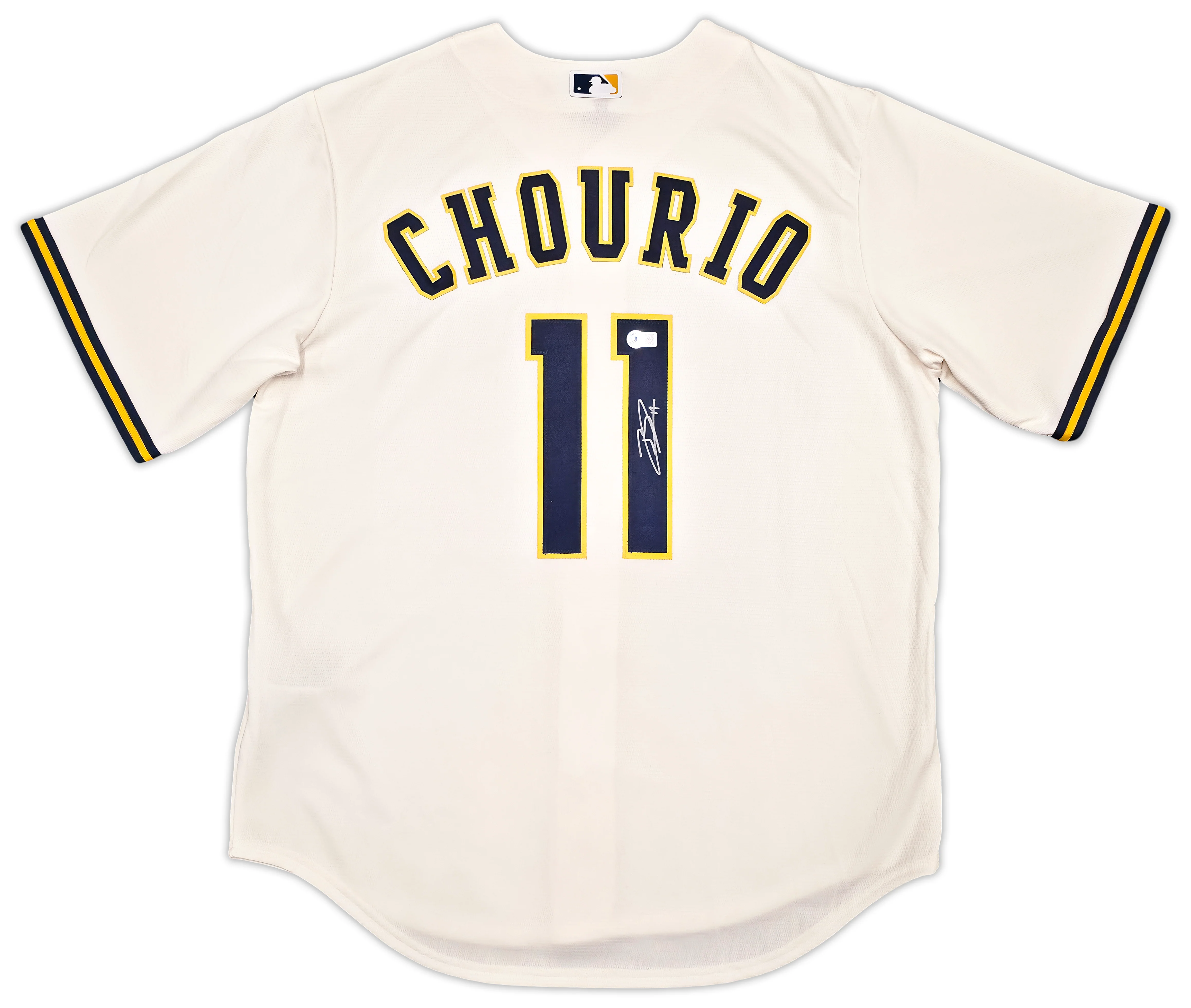Milwaukee Brewers Jackson Chourio Autographed Cream Nike Jersey Size L Beckett BAS QR Stock #254434 - Image 2