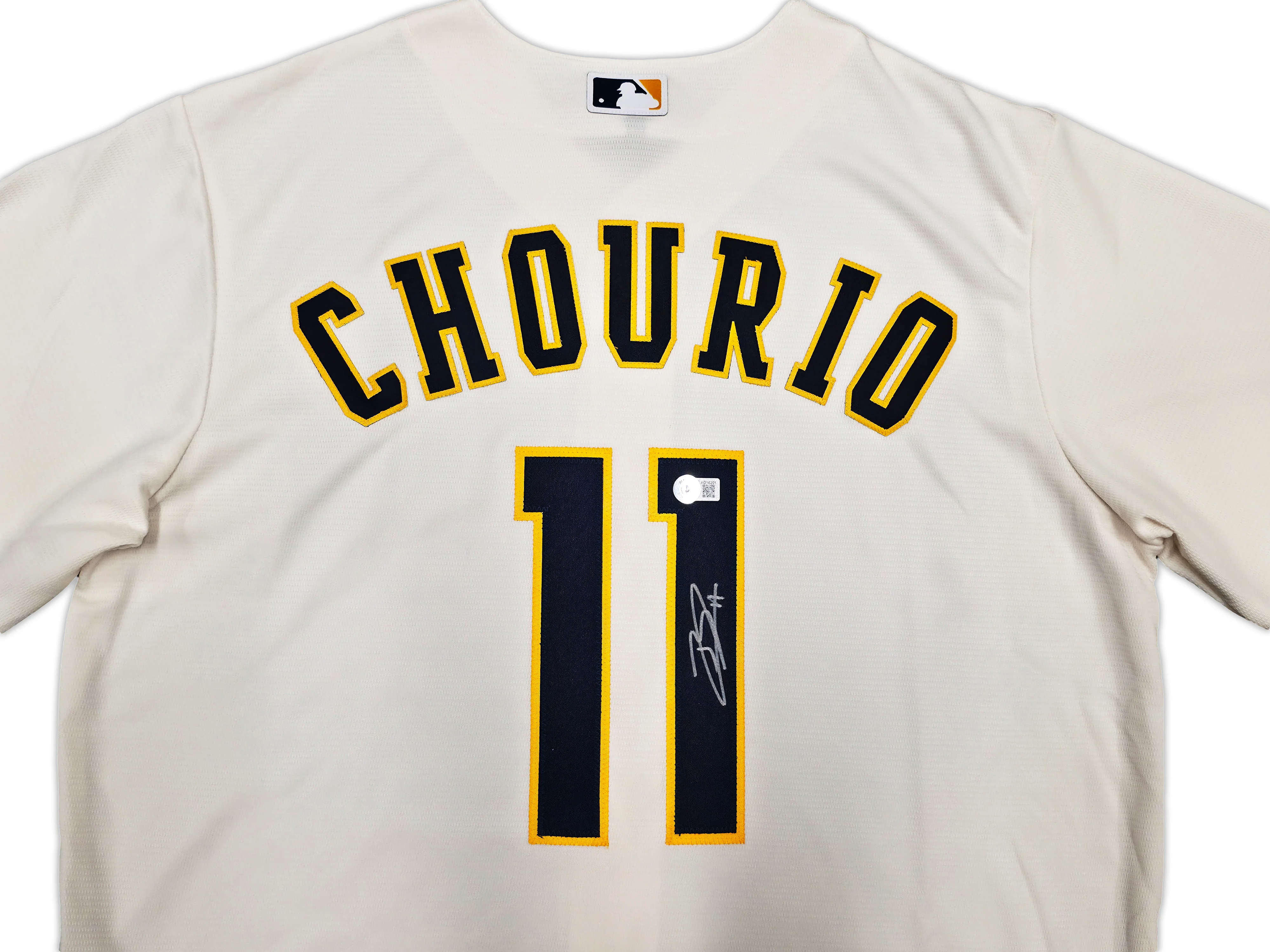 Milwaukee Brewers Jackson Chourio Autographed Cream Nike Jersey Size L Beckett BAS QR Stock #254434 - Image 3