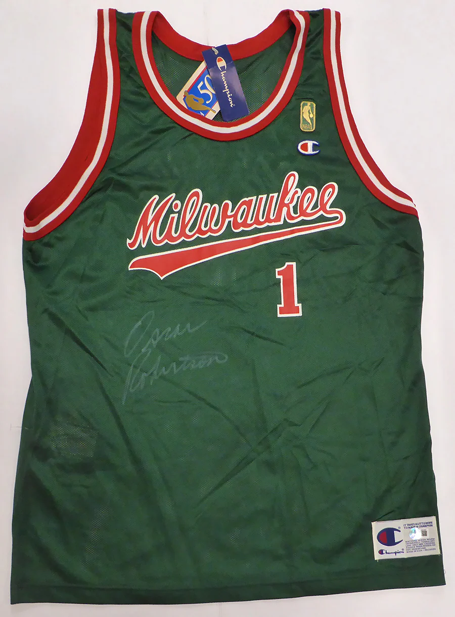 Milwaukee Bucks Oscar Robertson Autographed Green Champion Jersey Beckett BAS QR #BS30057 - Image 2