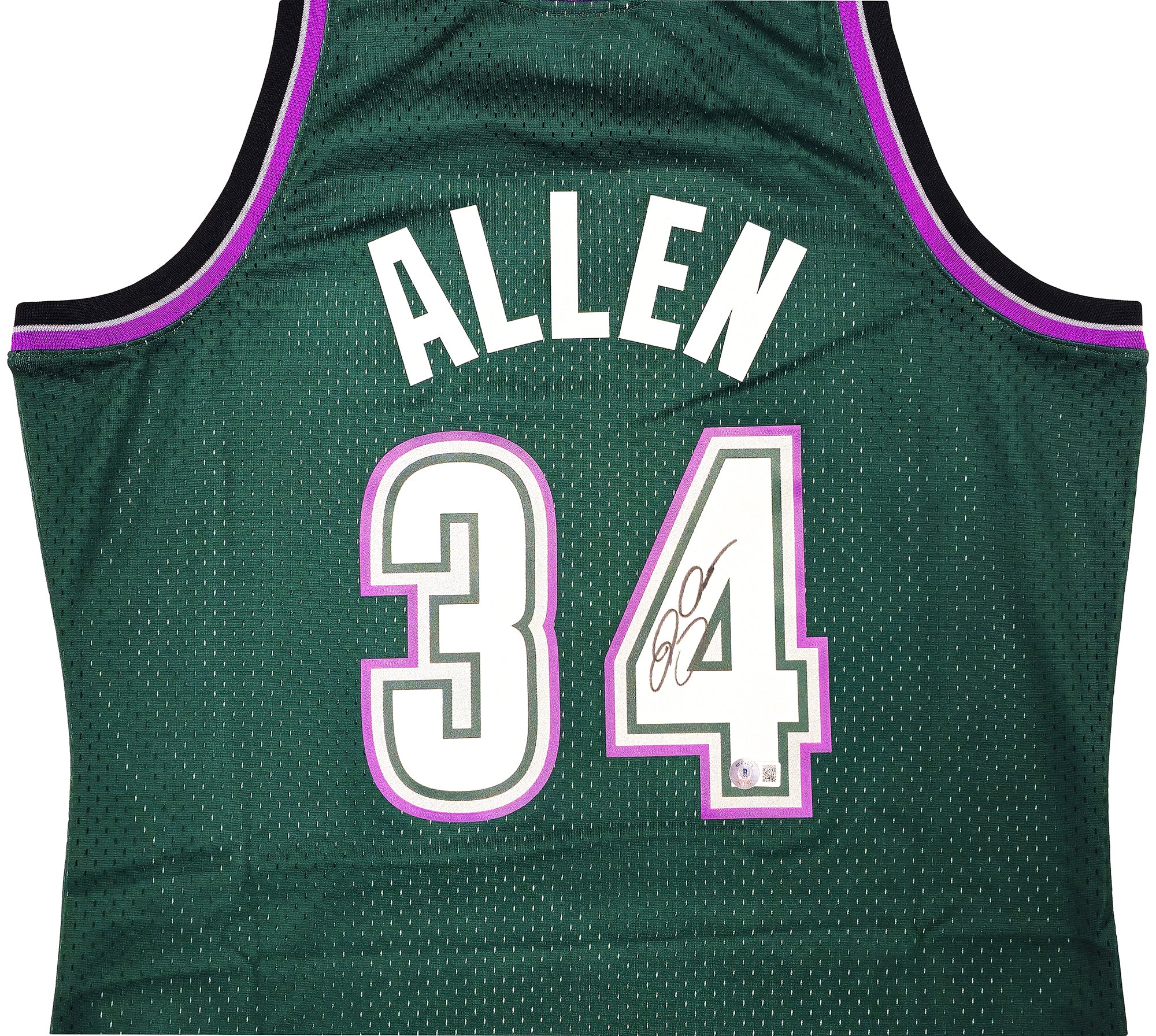 Milwaukee Bucks Ray Allen Autographed Green Authentic Mitchell & Ness 1996-97 Ray Allen HWC Swingman Jersey Size L Beckett BAS Witness Stock #221291 - Image 3