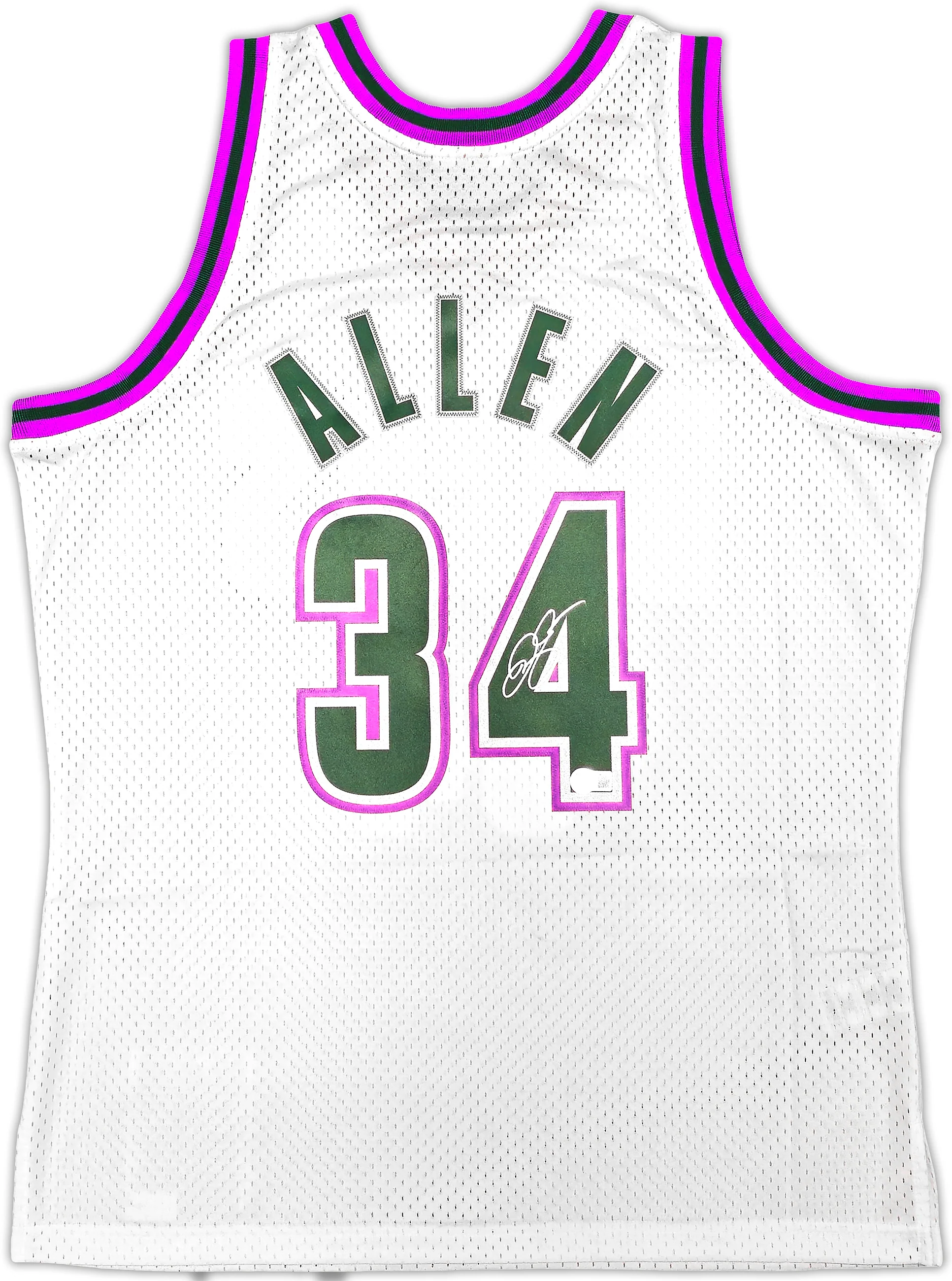 Milwaukee Bucks Ray Allen Autographed White Authentic Mitchell & Ness 1996-97 Ray Allen HWC Swingman Jersey Size L Beckett BAS Witness Stock #221293 - Image 2