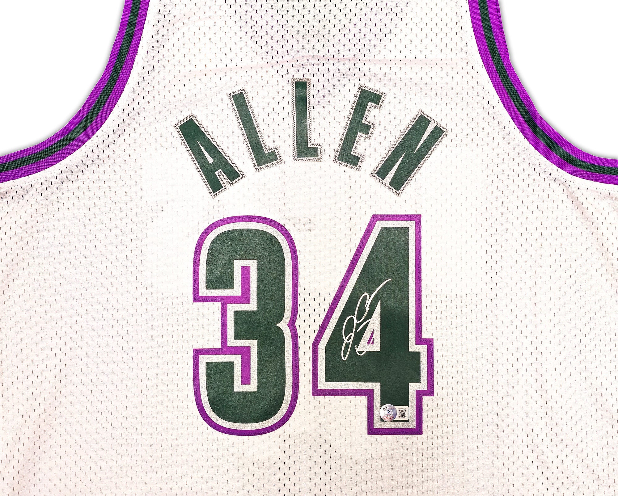 Milwaukee Bucks Ray Allen Autographed White Authentic Mitchell & Ness 1996-97 Ray Allen HWC Swingman Jersey Size XL Beckett BAS Witness Stock #221294 - Image 3
