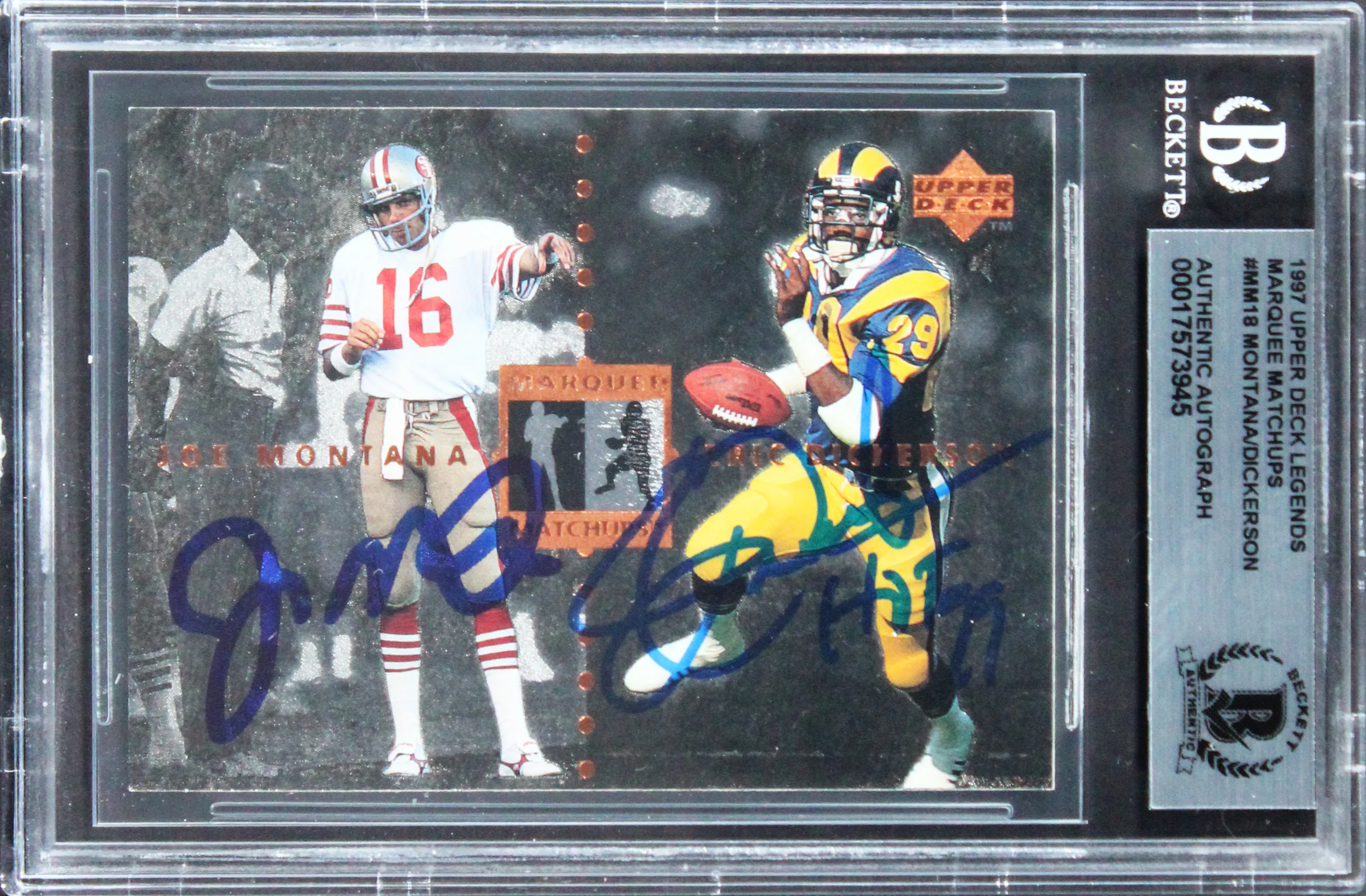 Montana & Dickerson Signed 1997 Upper Deck Marquee Matchups #MM18 Card BAS Slab - Image 2