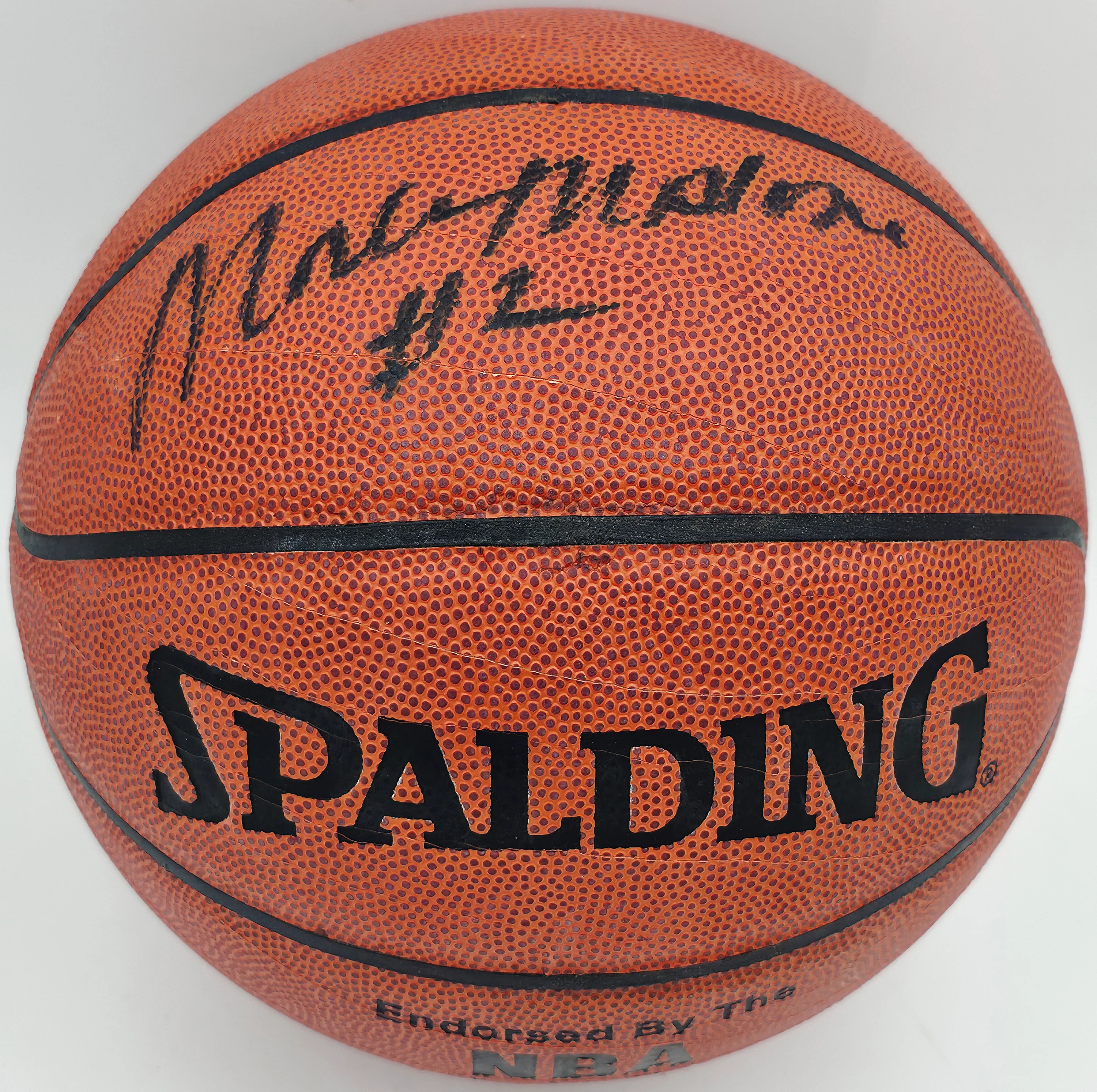 Moses Malone Autographed Official NBA Leather Basketball Philadelphia 76ers, Houston Rockets JSA #AV29209