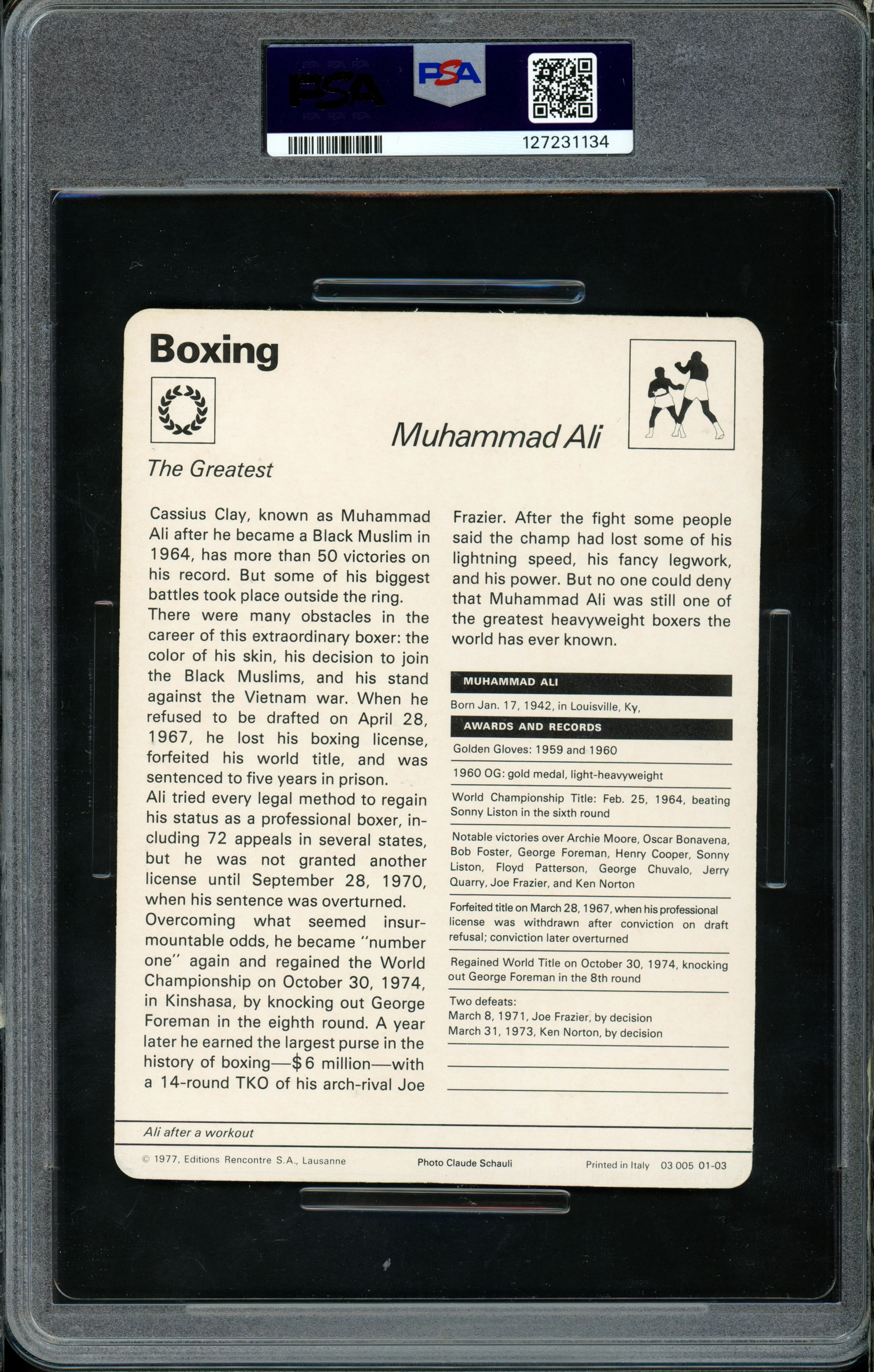 Muhammad Ali 1977-79 Sportscaster Card #01-03 PSA 6 #127231134 - Image 2
