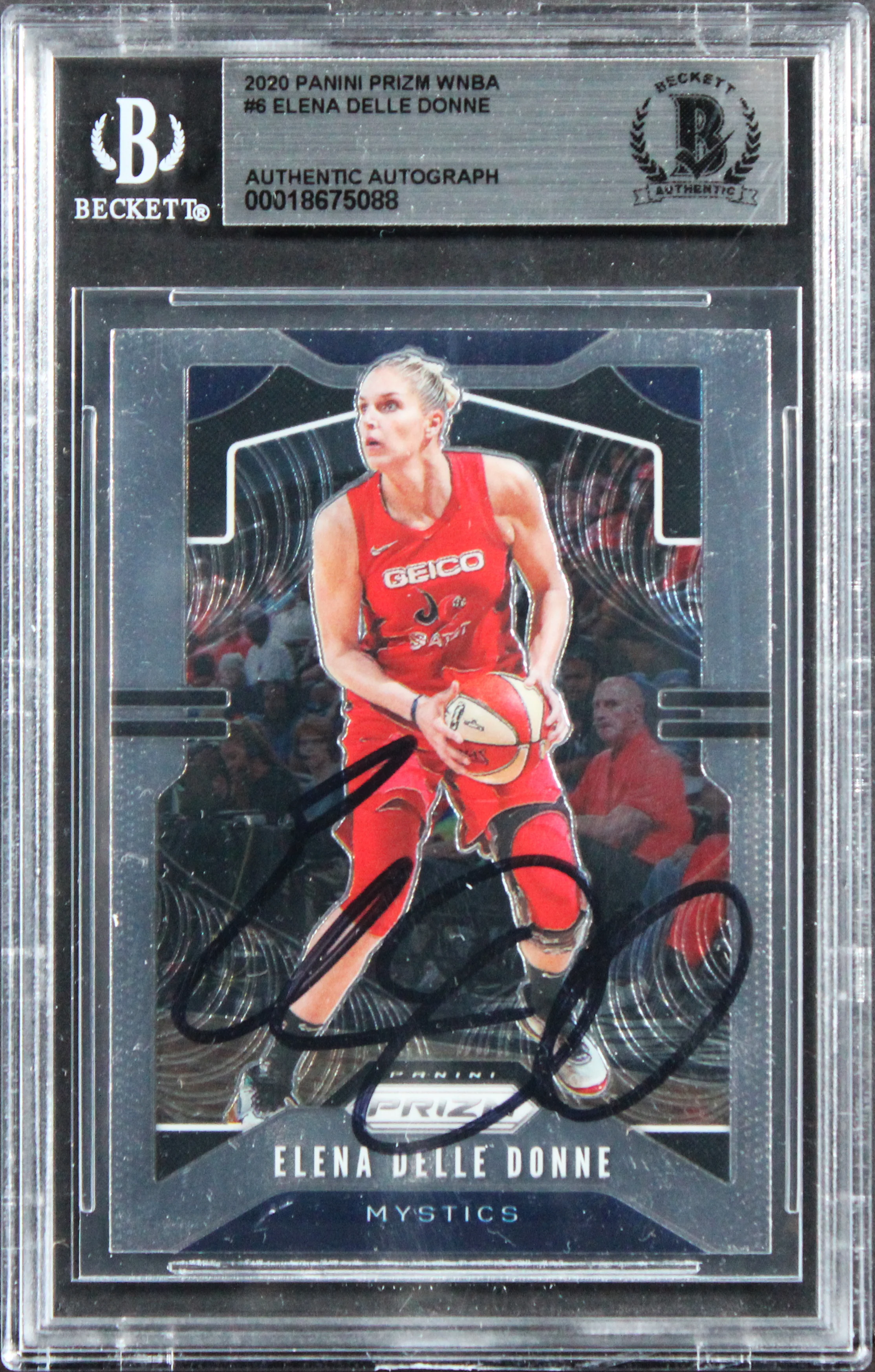 Mystics Elena Delle Donne Signed 2020 Panini Prizm WNBA #6 Card BAS Slabbed 2