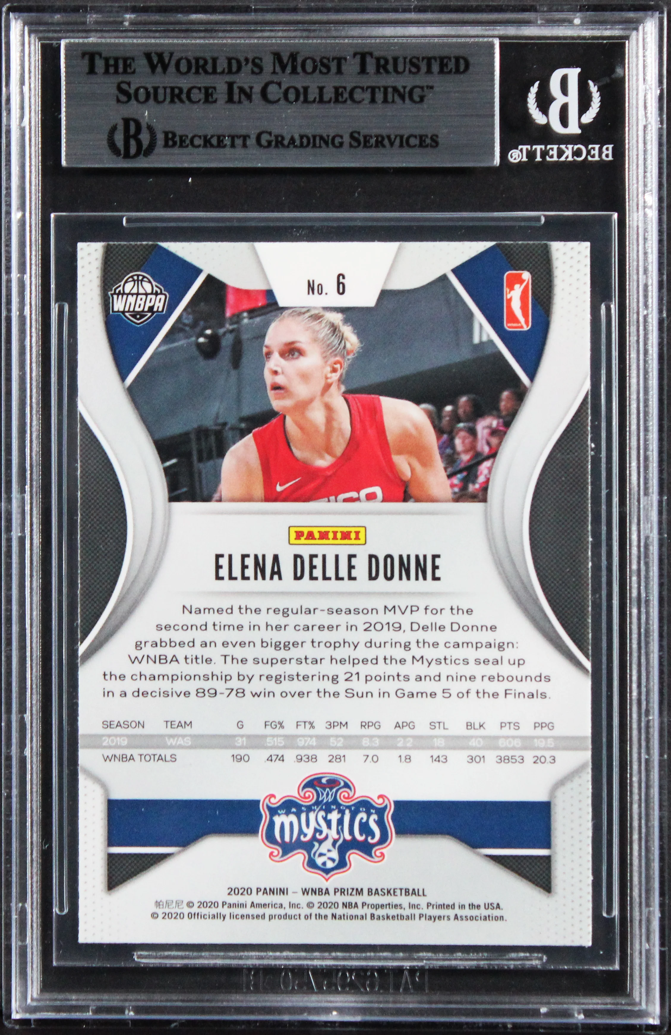 Mystics Elena Delle Donne Signed 2020 Panini Prizm WNBA #6 Card BAS Slabbed - Image 3