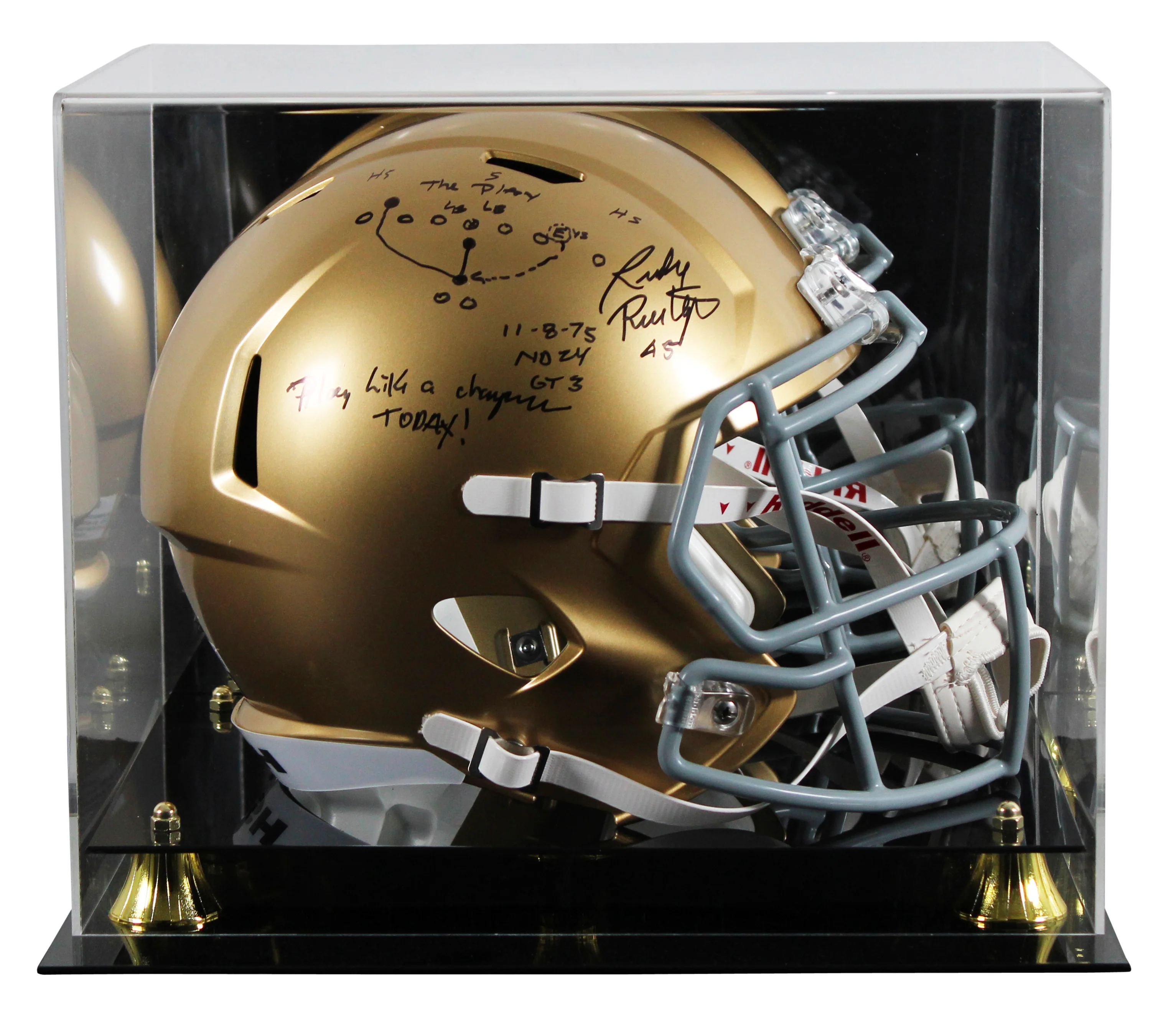 ND Rudy Ruettiger Signed F/S Speed Rep Helmet w/ Hand Drawn Play W/ Case BAS W 2 - Image 2