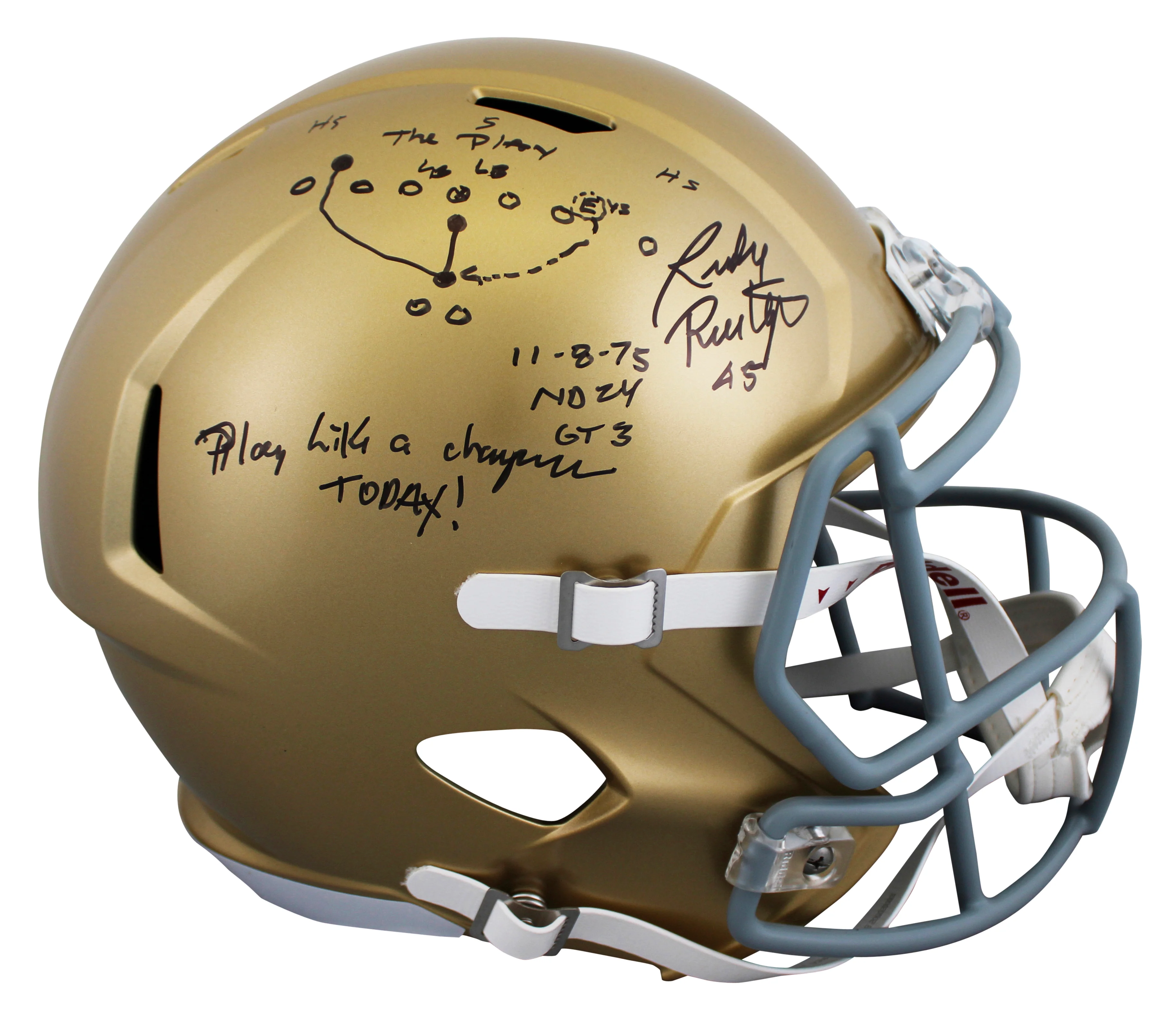 ND Rudy Ruettiger Signed F/S Speed Rep Helmet w/ Hand Drawn Play W/ Case BAS W 2 - Image 3