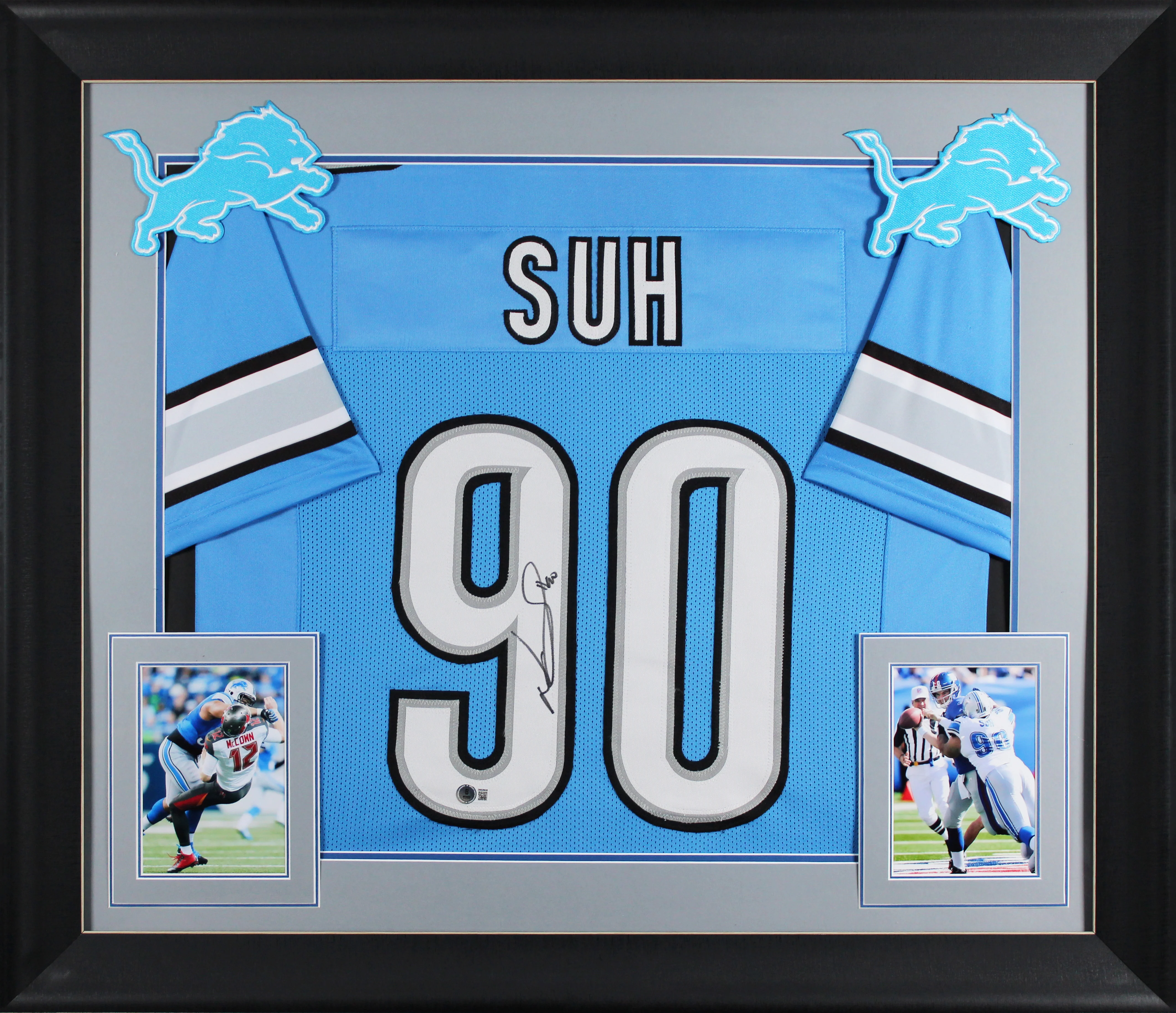 Ndamukong Suh Authentic Signed Blue Pro Style Framed Jersey BAS Witnessed - Image 2