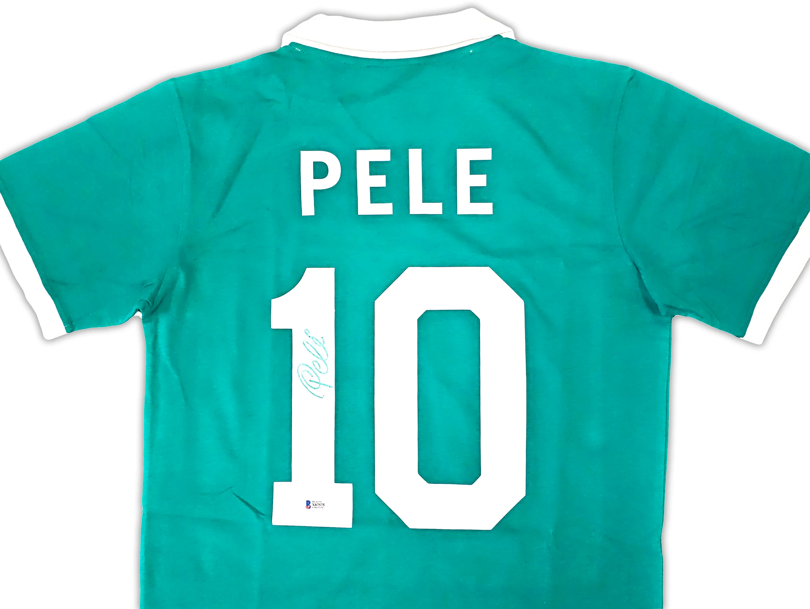 New York Cosmos Pele Autographed Green Jersey Beckett BAS Stock #194363 - Image 3