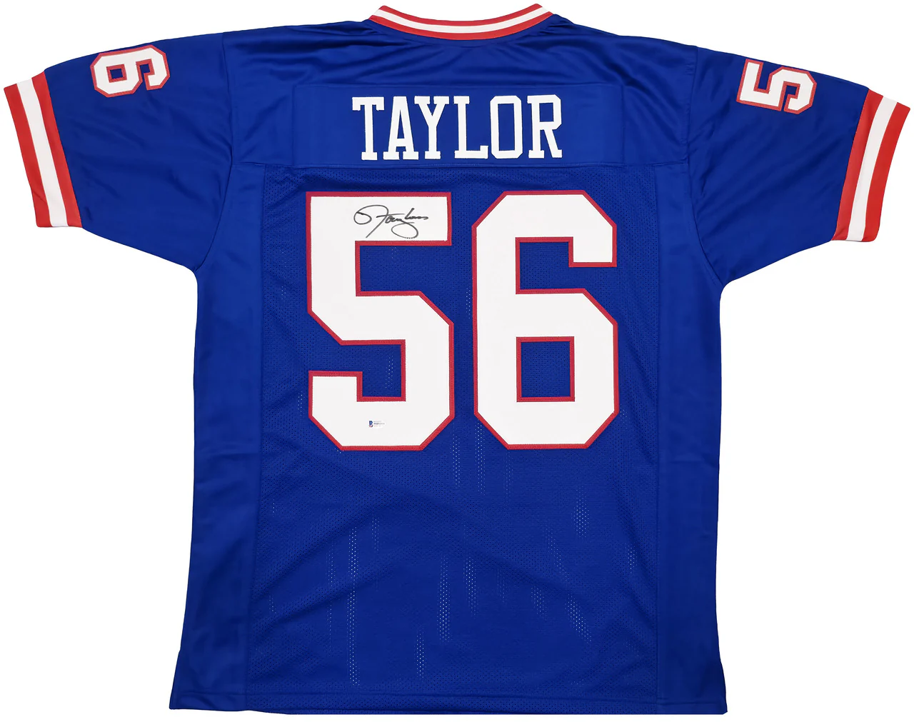 New York Giants Lawrence Taylor Autographed Blue Jersey Beckett BAS Witness Stock #241448 - Image 2