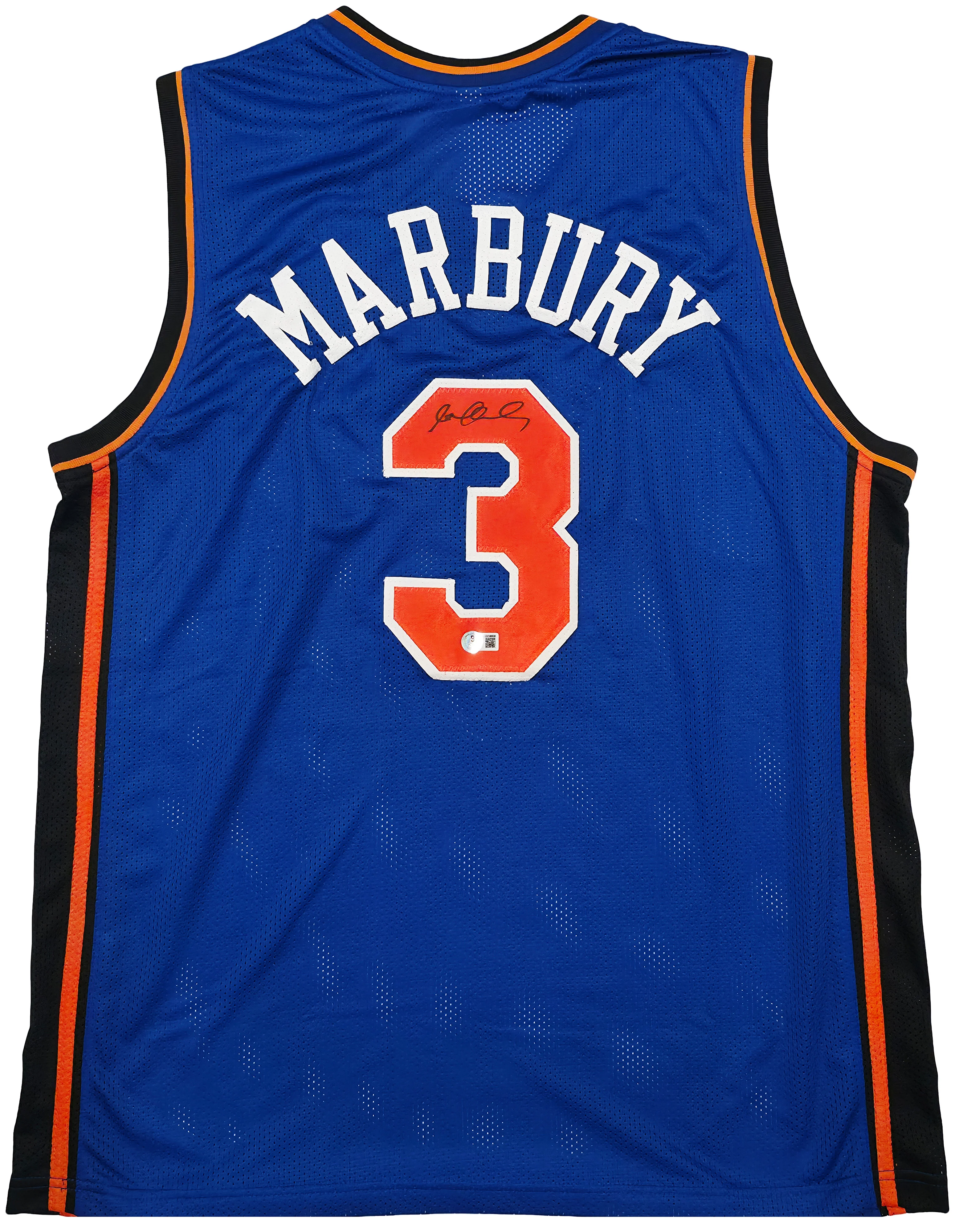 New York Knicks Stephon Marbury Autographed Blue Jersey Beckett BAS Witness Stock #253385 - Image 2