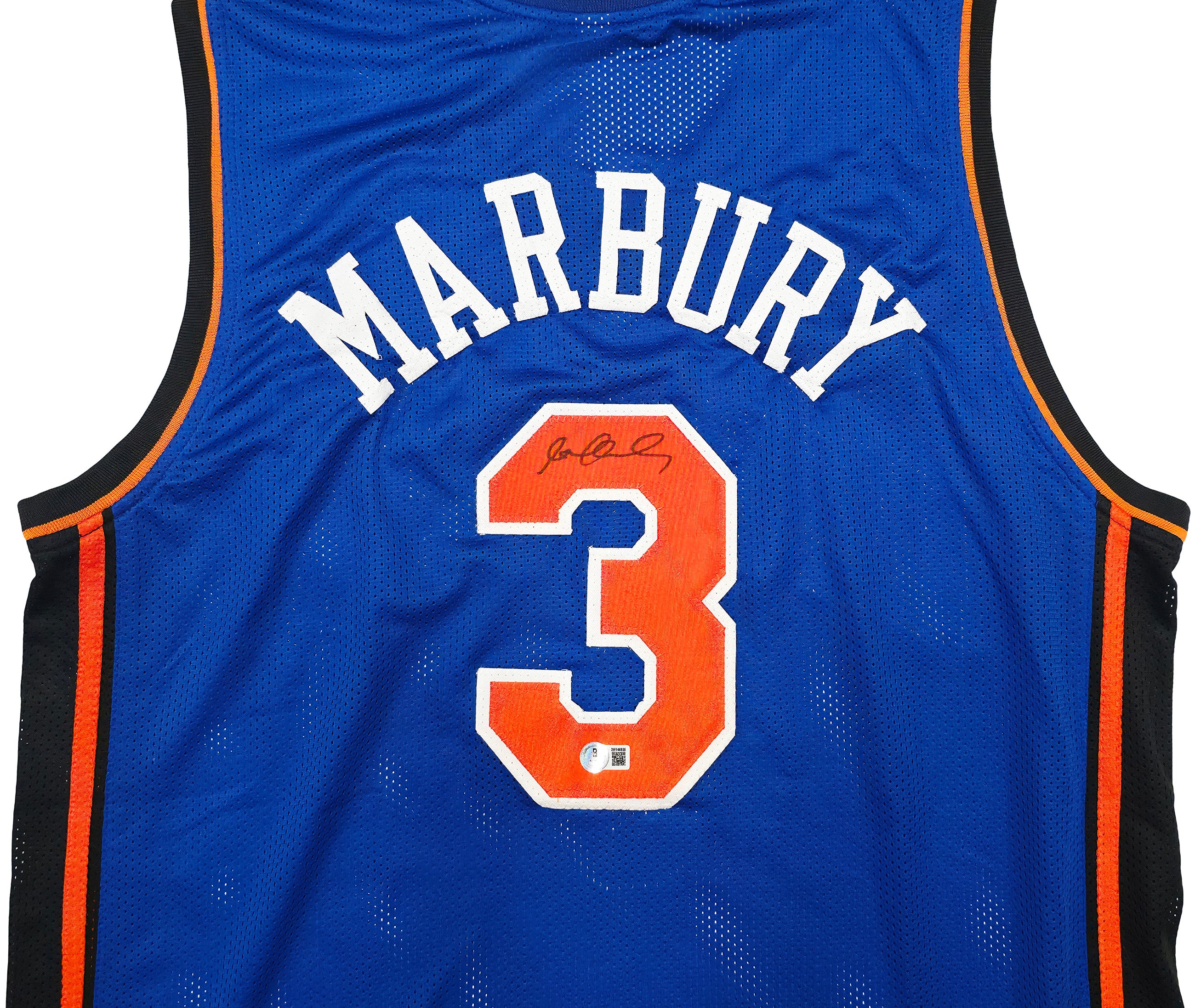 New York Knicks Stephon Marbury Autographed Blue Jersey Beckett BAS Witness Stock #253385 - Image 3