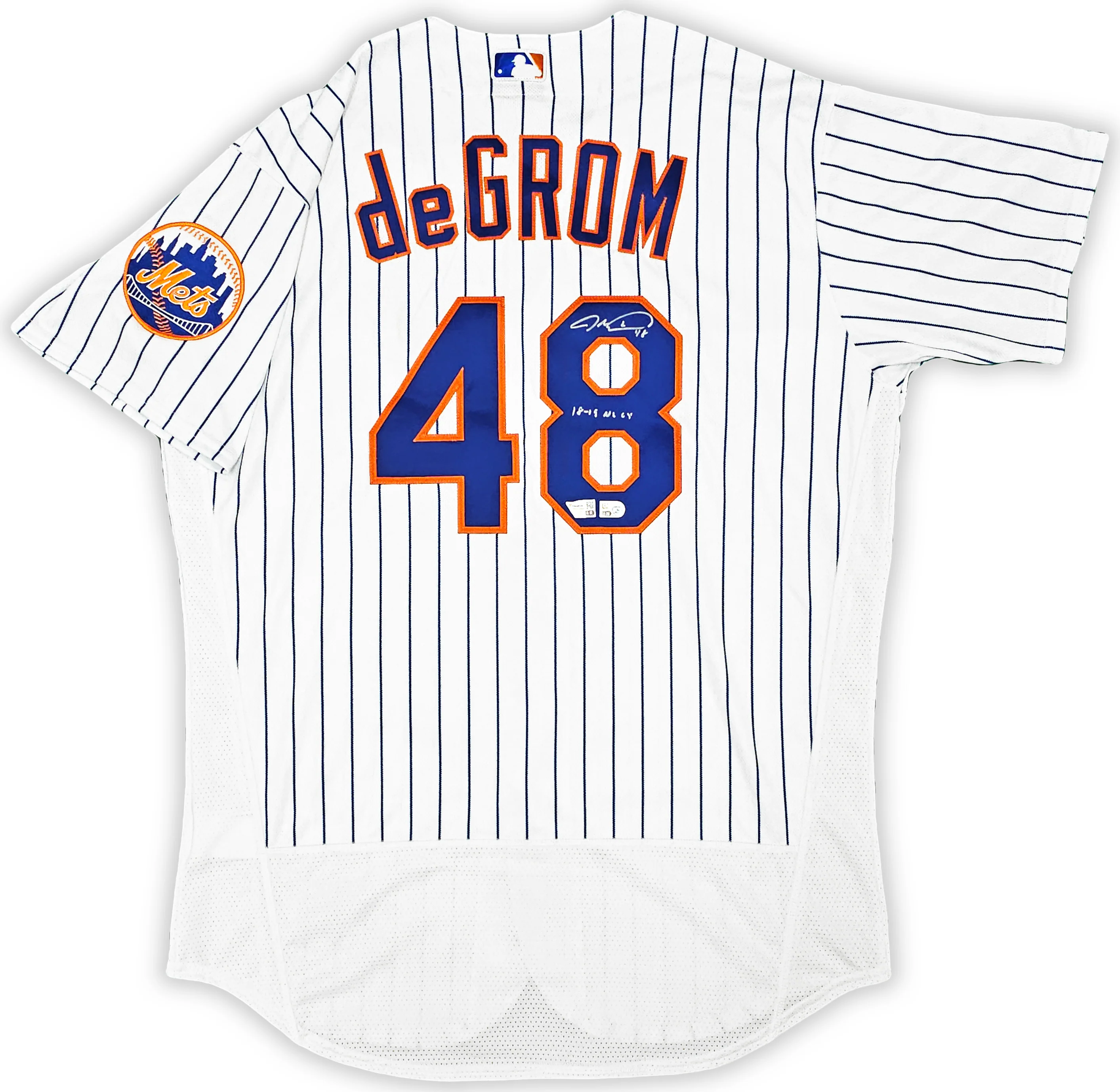 New York Mets Jacob deGrom Autographed White Nike Authentic Jersey Size 44 "18-19 NL CY" Fanatics Holo Stock #218734 - Image 2