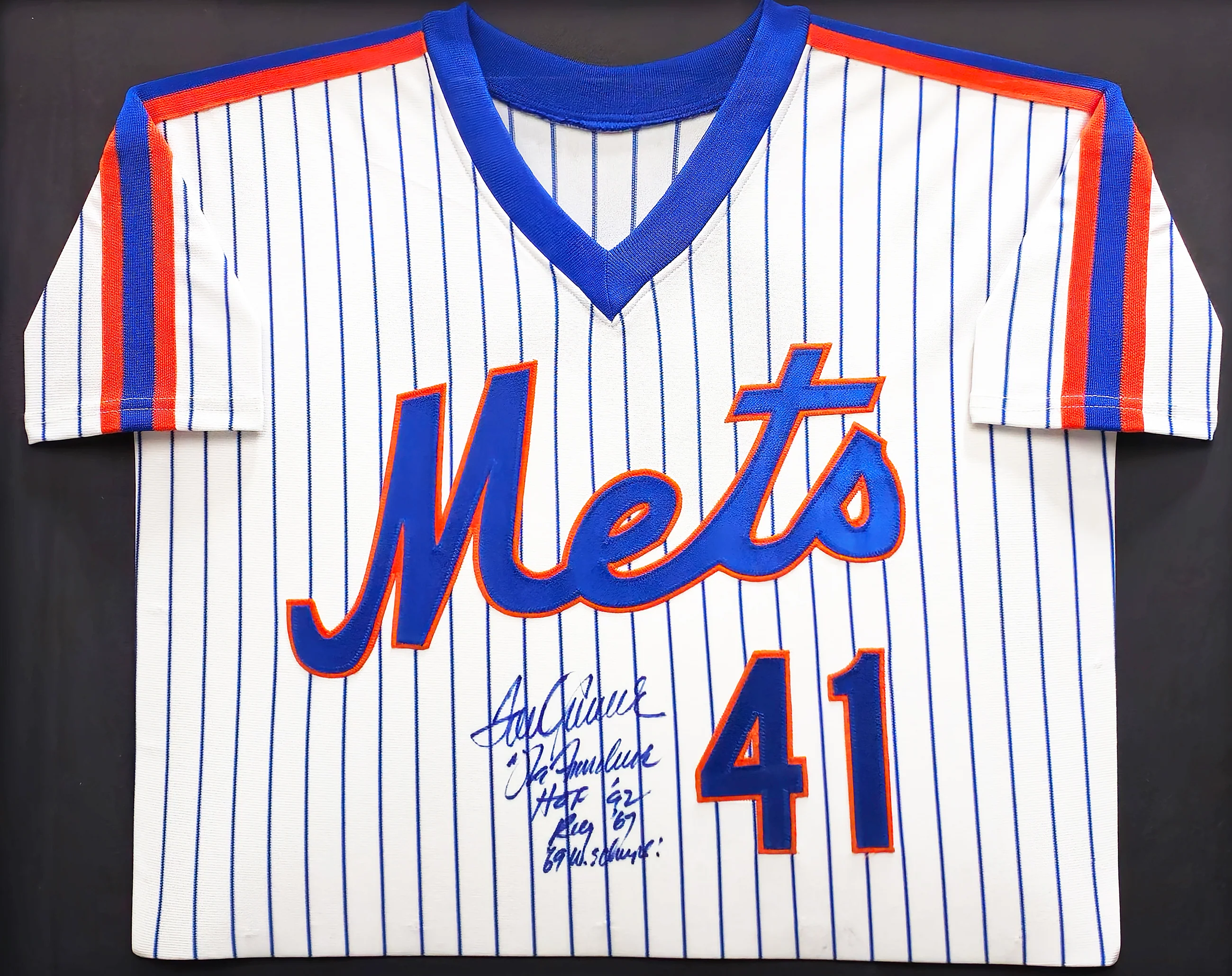 New York Mets Tom Seaver Autographed Framed White Pinstripes Jersey "The Franchise, HOF 92, ROY 67 & 69 WS Champs!" JSA #BB68385 - Image 2