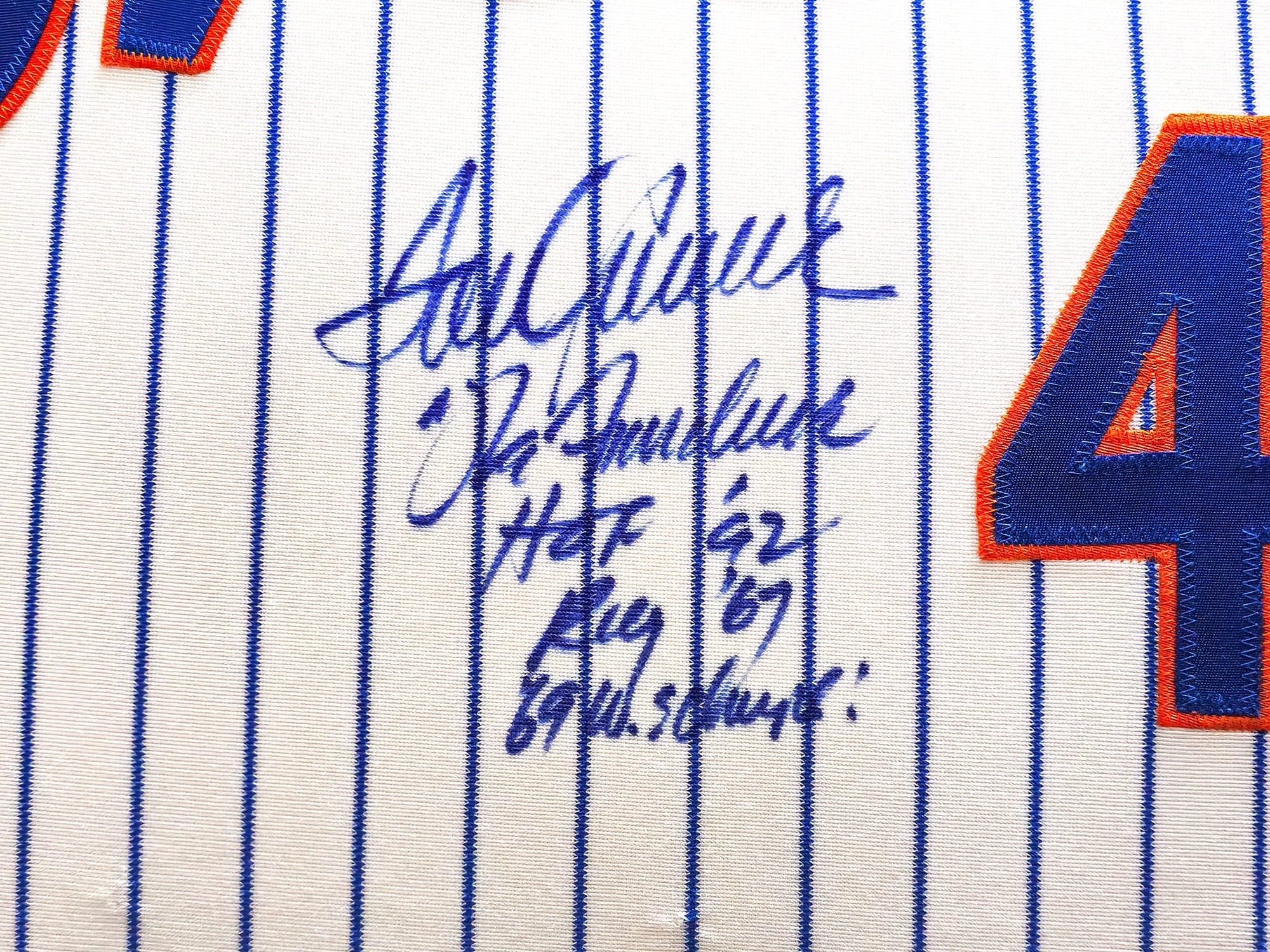 New York Mets Tom Seaver Autographed Framed White Pinstripes Jersey "The Franchise, HOF 92, ROY 67 & 69 WS Champs!" JSA #BB68385 - Image 3