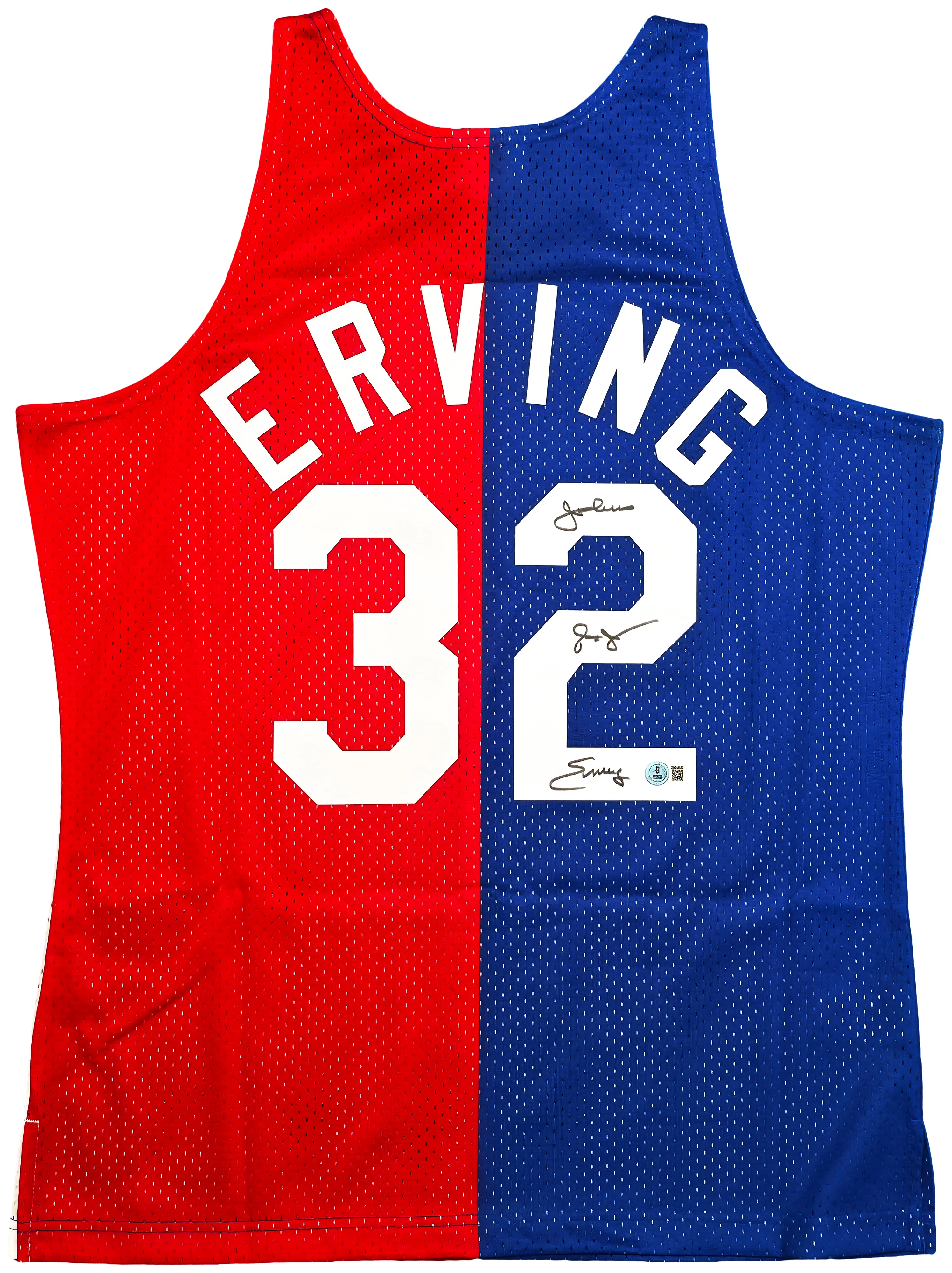 New York Nets Julius "Dr. J" Erving Autographed Red & Blue Authentic Mitchell & Ness 1973-74 HWC Swingman Jersey Size L Beckett BAS Witness Stock #253701 - Image 2