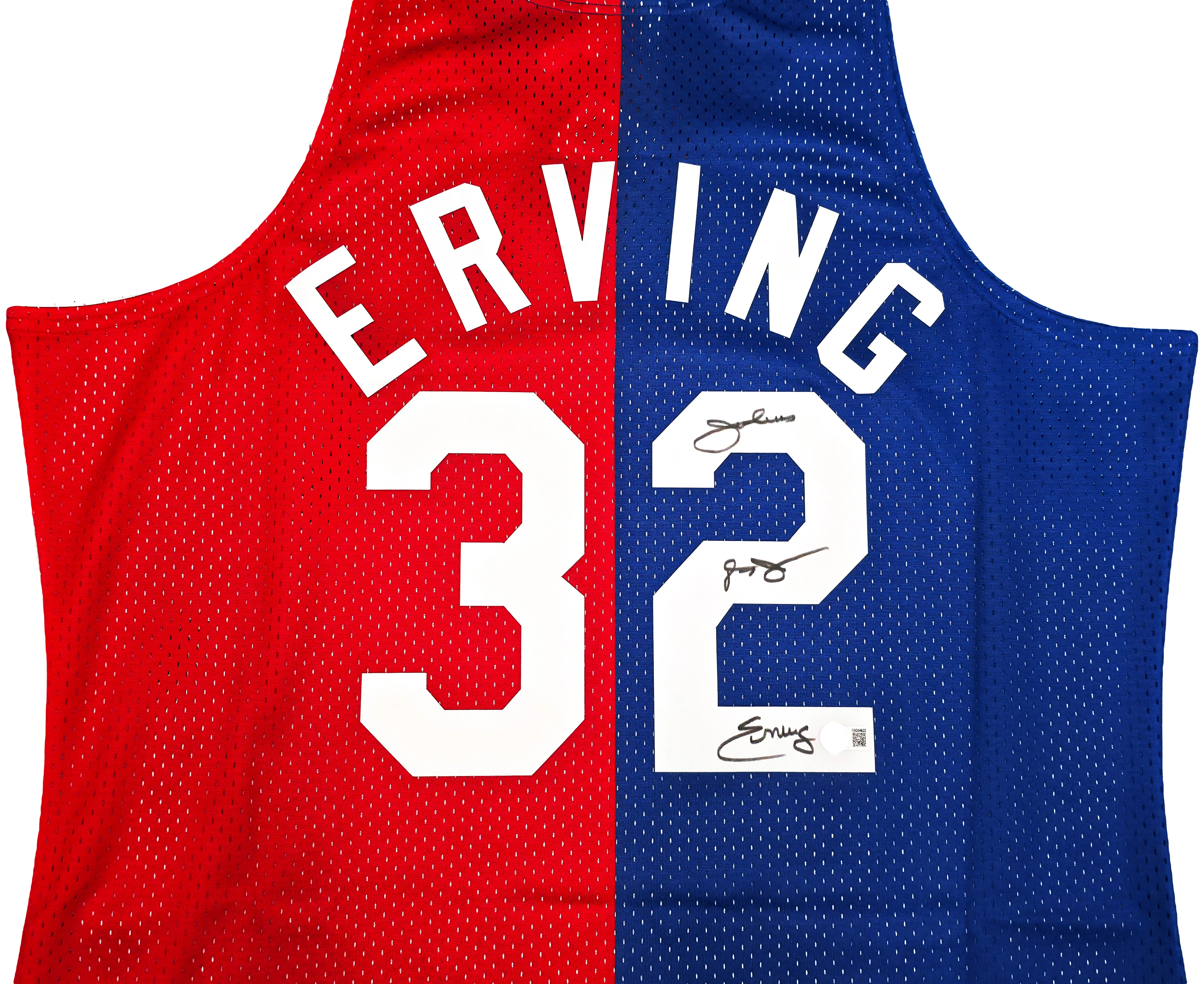 New York Nets Julius "Dr. J" Erving Autographed Red & Blue Authentic Mitchell & Ness 1973-74 HWC Swingman Jersey Size XL Beckett BAS Witness Stock #253702 - Image 2