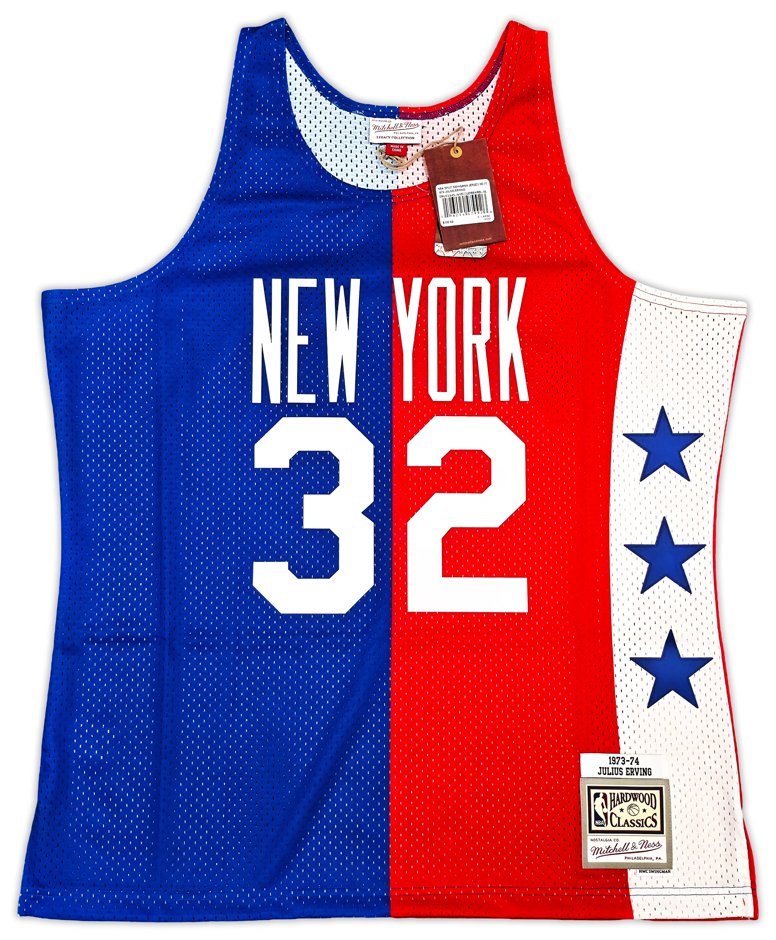New York Nets Julius "Dr. J" Erving Autographed Red & Blue Authentic Mitchell & Ness 1973-74 HWC Swingman Jersey Size XL Beckett BAS Witness Stock #253702 - Image 4