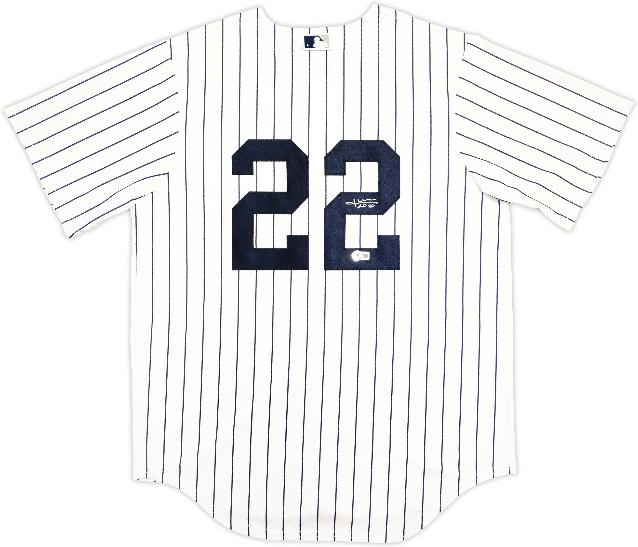 New York Yankees Juan Soto Autographed White Pinstripes Nike Jersey Size L Beckett BAS QR Stock #226401 - Image 2