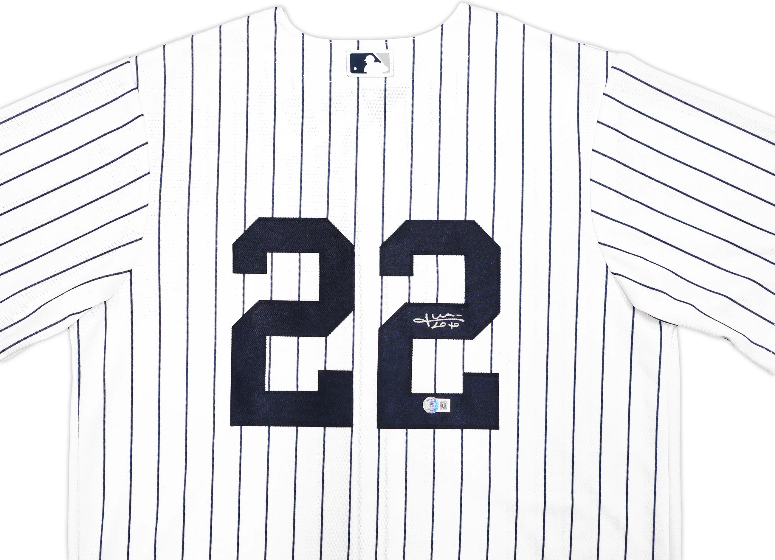 New York Yankees Juan Soto Autographed White Pinstripes Nike Jersey Size L Beckett BAS QR Stock #226401 - Image 3