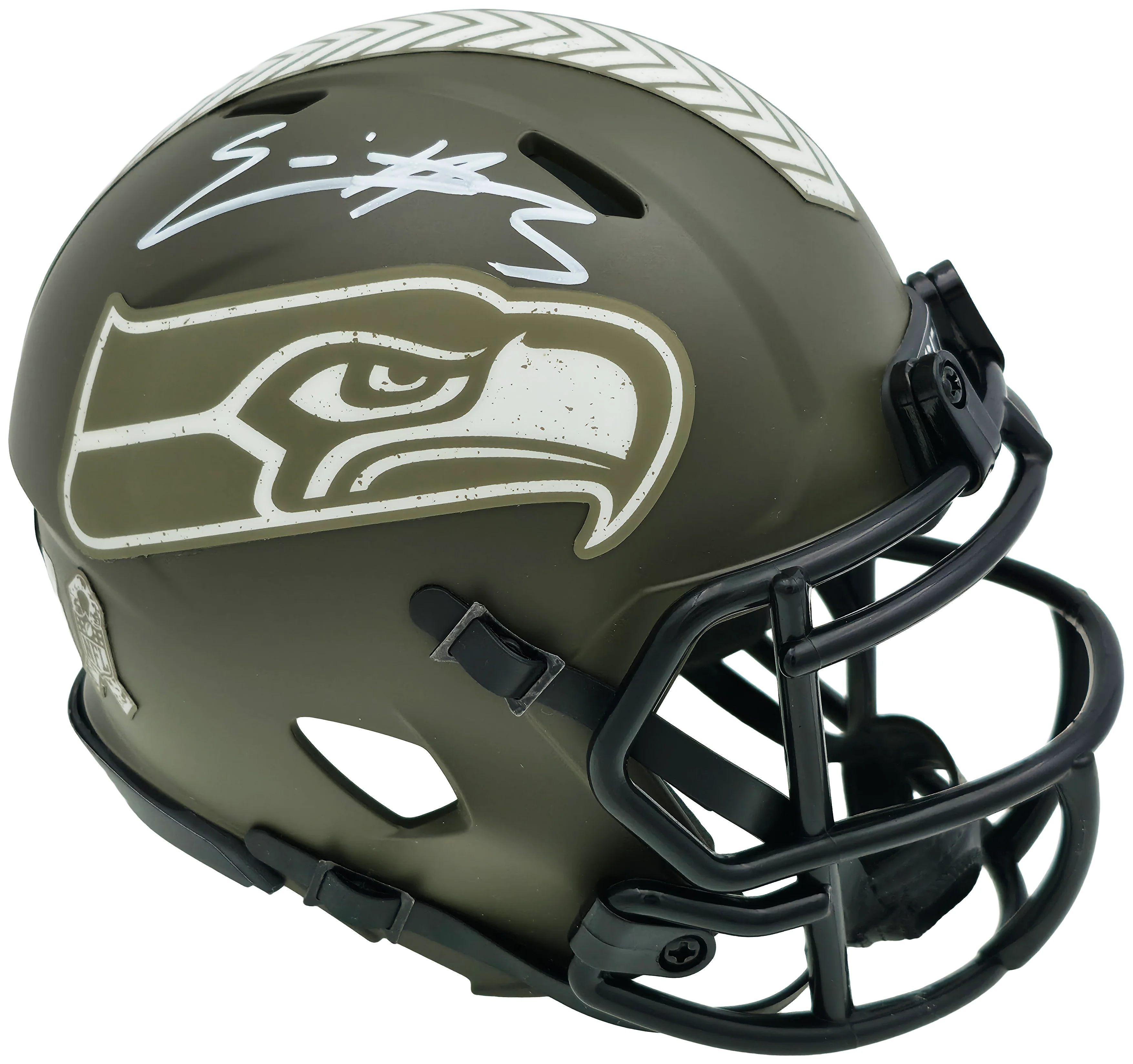 Nick Emmanwori Autographed Seattle Seahawks Army Green 2022 Salute To Service Speed Mini Helmet Beckett BAS Witness Stock #256026 - Image 3