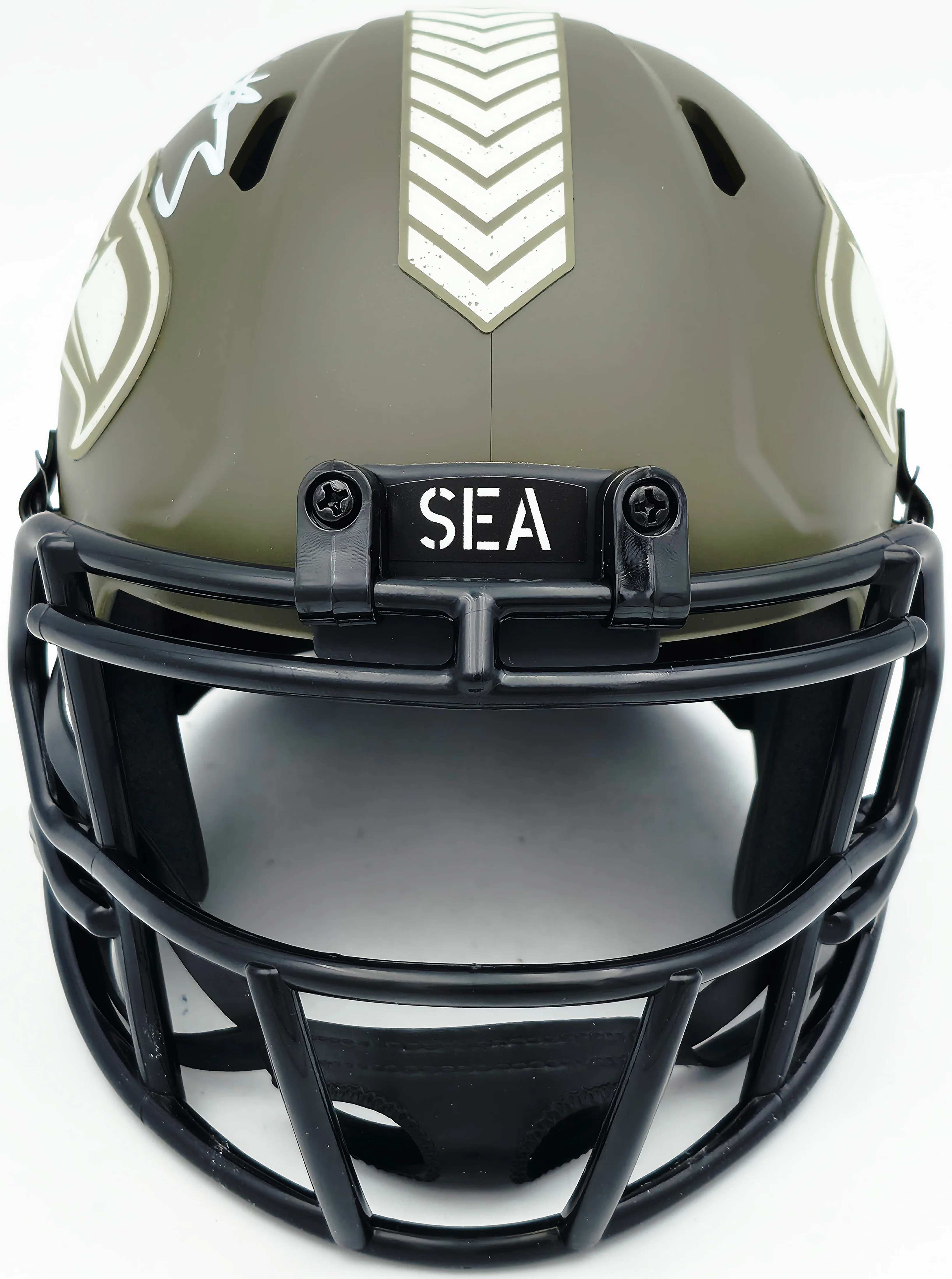 Nick Emmanwori Autographed Seattle Seahawks Army Green 2022 Salute To Service Speed Mini Helmet Beckett BAS Witness Stock #256026 - Image 4