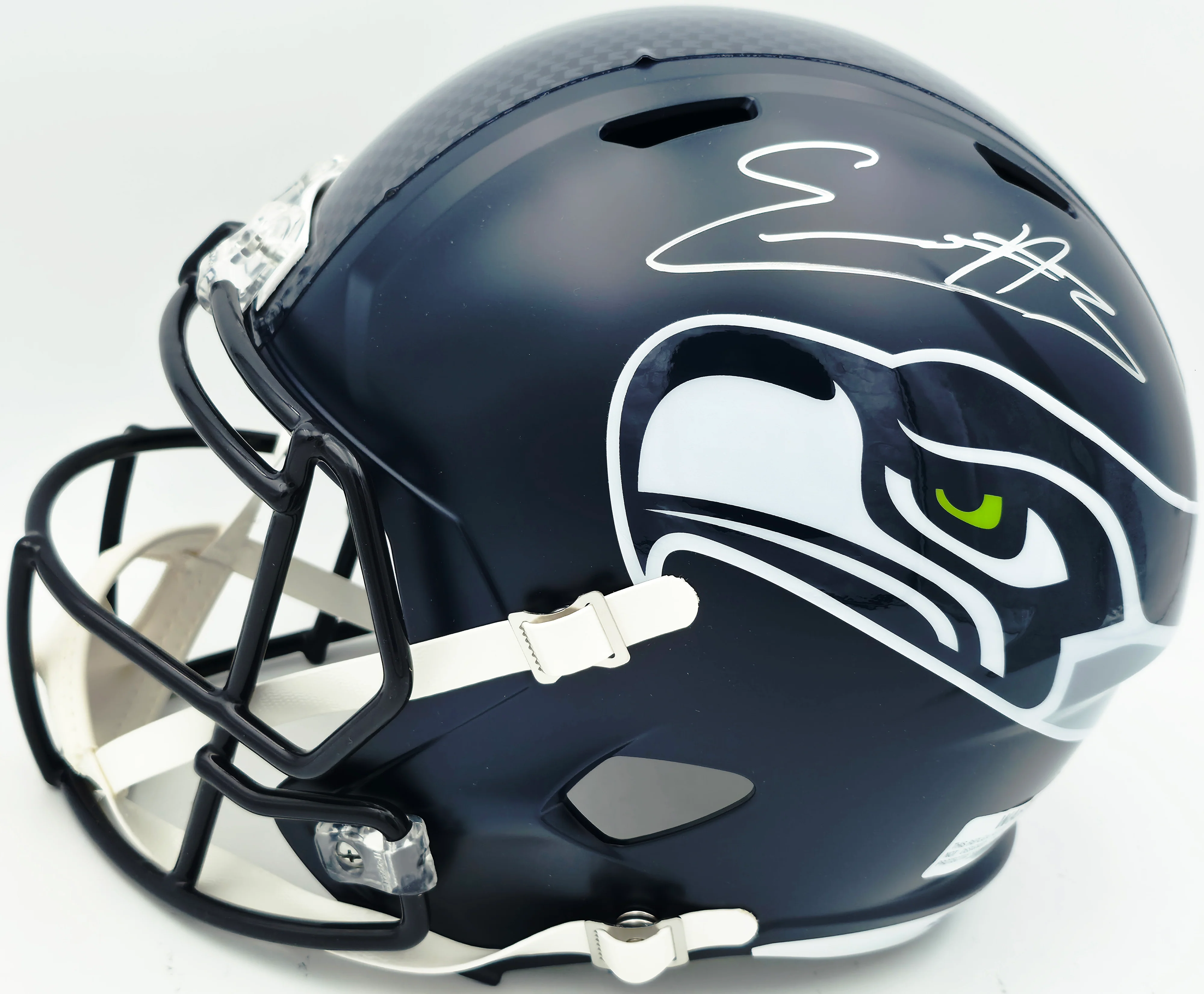Nick Emmanwori Autographed Seattle Seahawks Blue Full Size Speed Replica Helmet (Signed Twice - Smudged) Beckett BAS Witness #4W530562