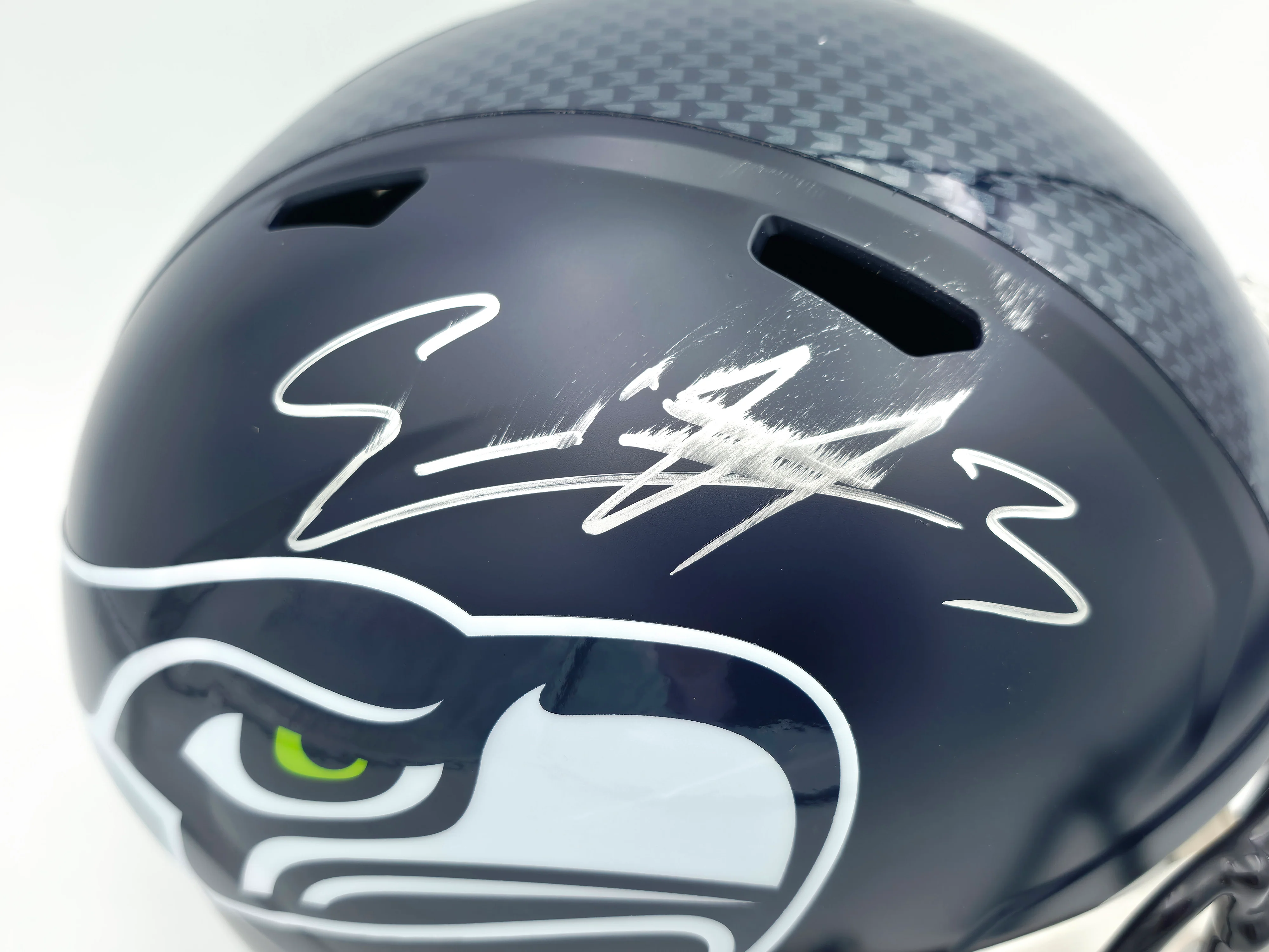 Nick Emmanwori Autographed Seattle Seahawks Blue Full Size Speed Replica Helmet (Signed Twice - Smudged) Beckett BAS Witness #4W530562 - Image 3