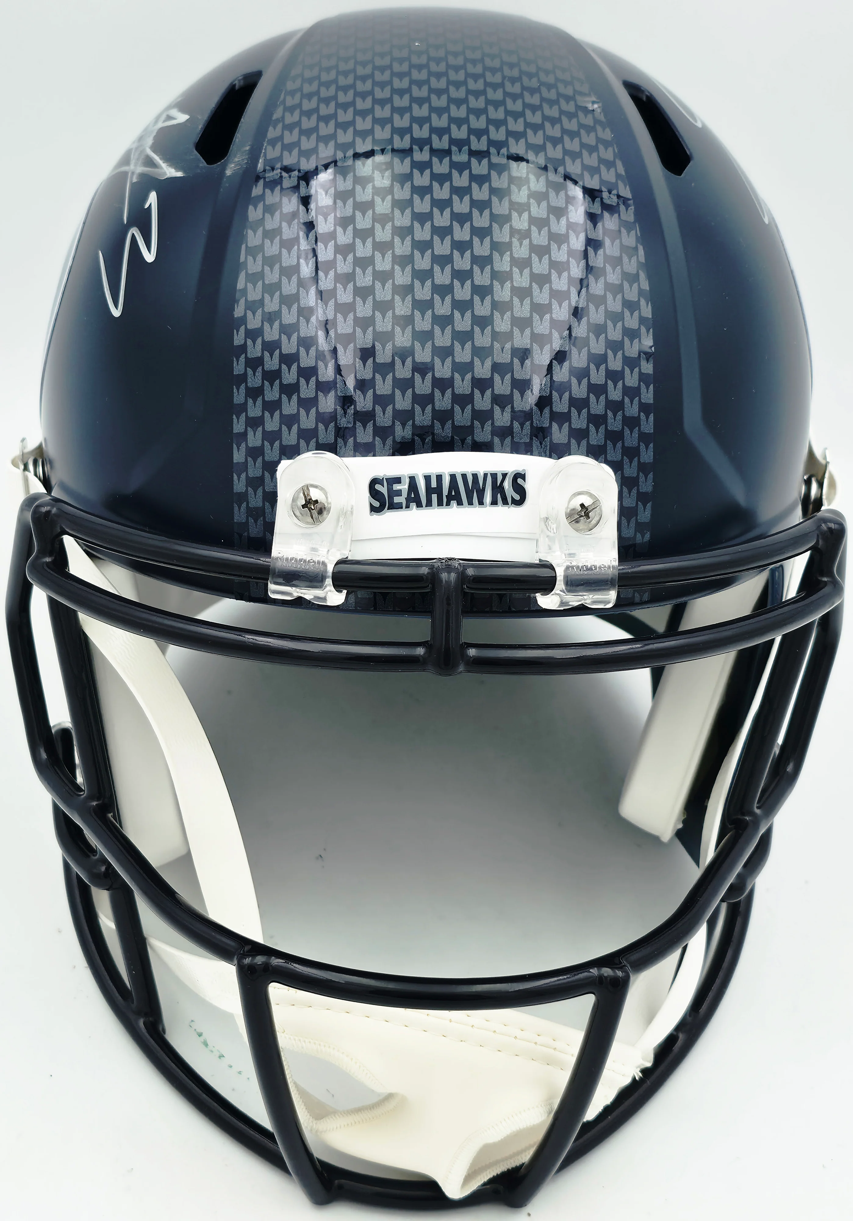 Nick Emmanwori Autographed Seattle Seahawks Blue Full Size Speed Replica Helmet (Signed Twice - Smudged) Beckett BAS Witness #4W530562 - Image 5