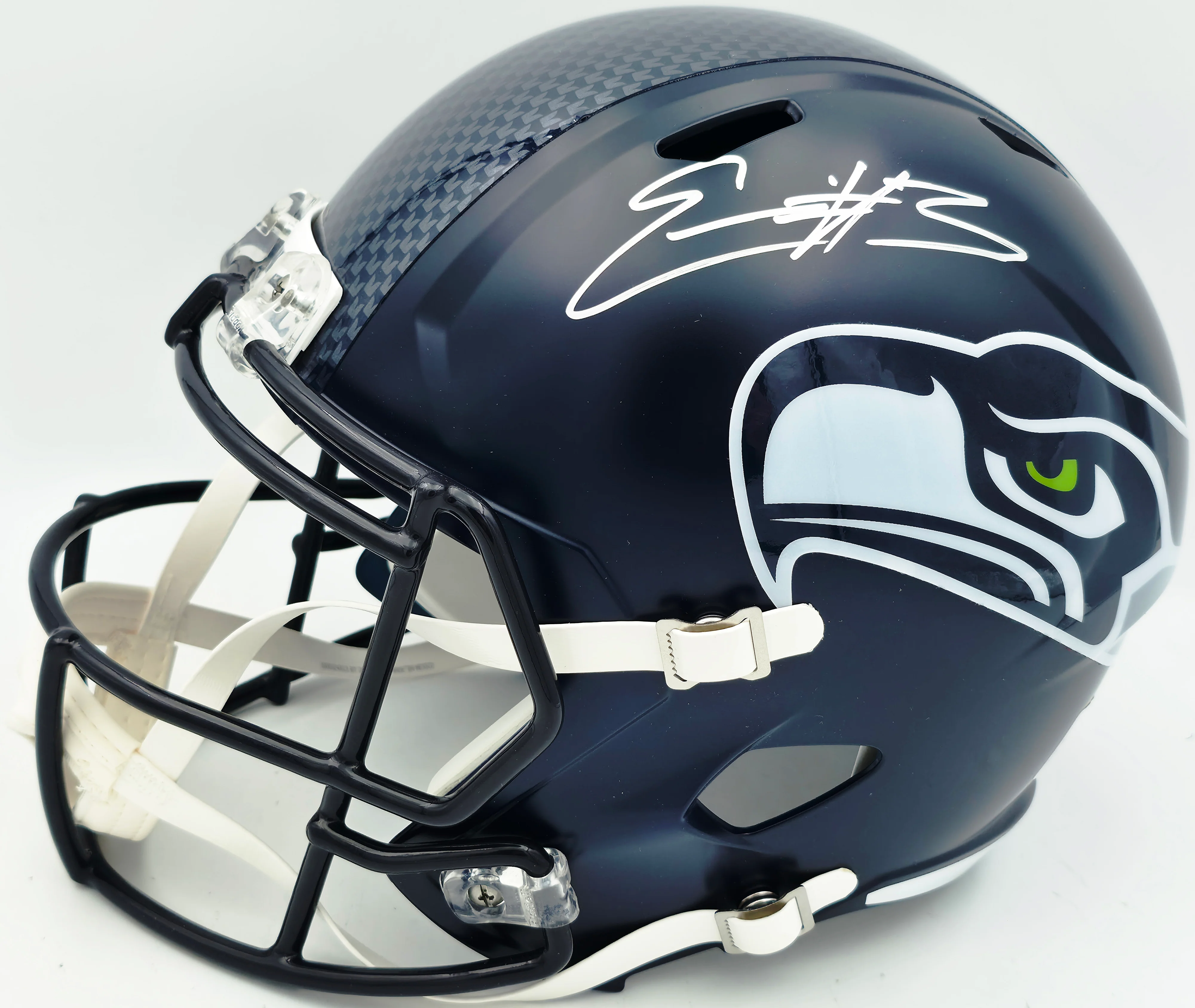 Nick Emmanwori Autographed Seattle Seahawks Blue Full Size Speed Replica Helmet (Signed Twice - Smudged) Beckett BAS Witness #4W530564