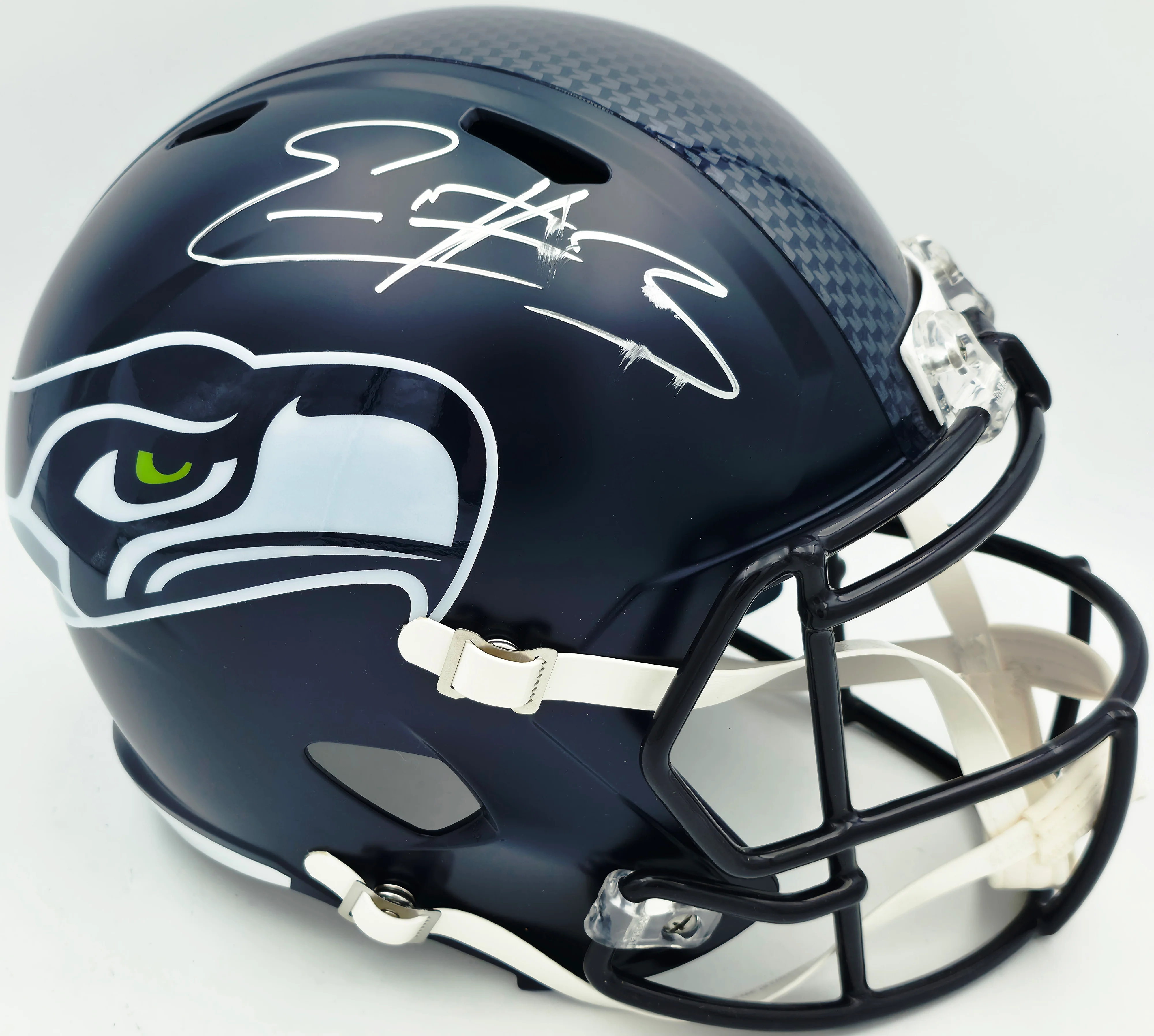 Nick Emmanwori Autographed Seattle Seahawks Blue Full Size Speed Replica Helmet (Signed Twice - Smudged) Beckett BAS Witness #4W530564 - Image 2