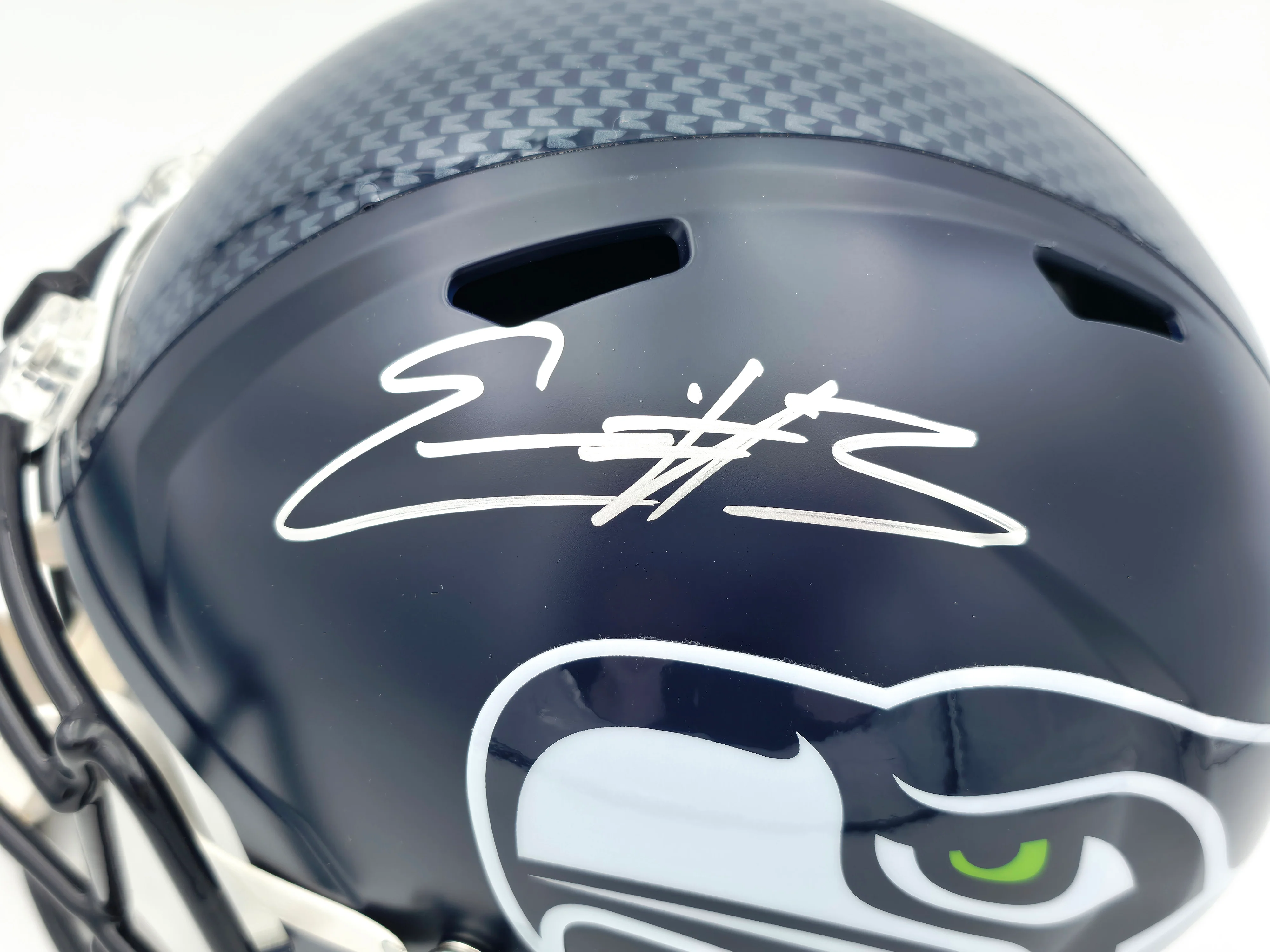 Nick Emmanwori Autographed Seattle Seahawks Blue Full Size Speed Replica Helmet (Signed Twice - Smudged) Beckett BAS Witness #4W530564 - Image 4